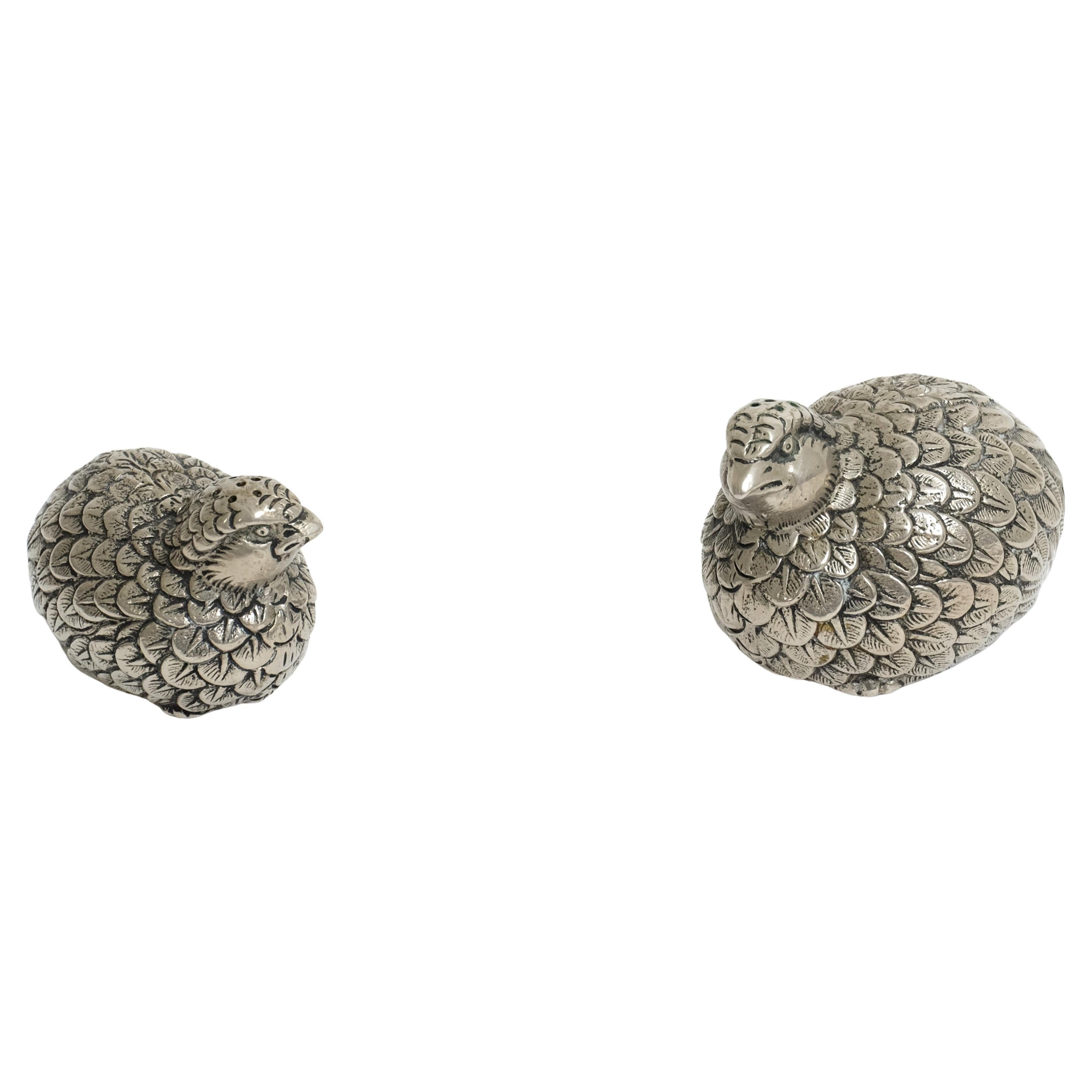Vintage Set of Gucci Quail Silverplate Salt And Pepper Shaker, Italy 1960s
