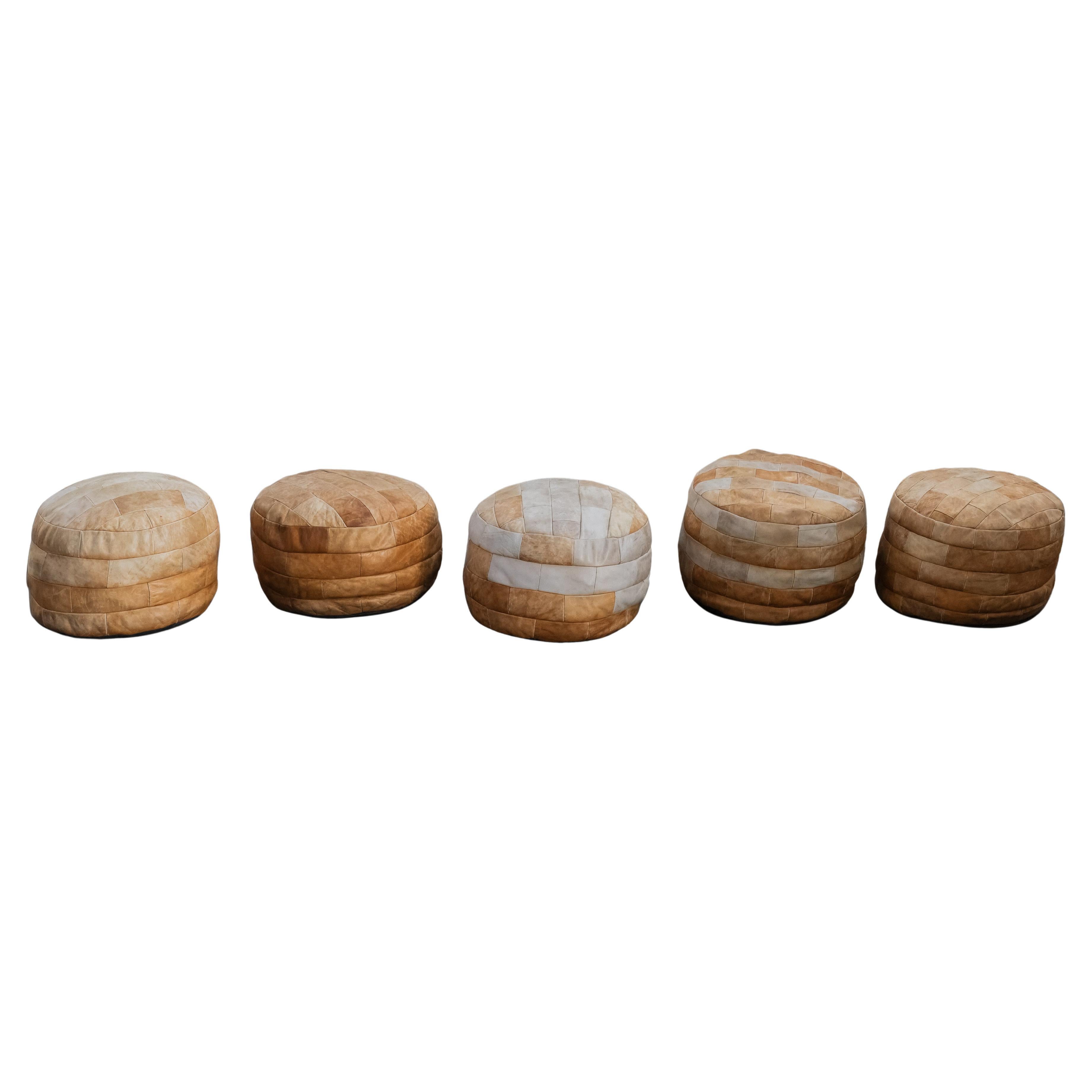Vintage Set Of Leather Poofs By De Sede, Switzerland, Circa 1970 For Sale