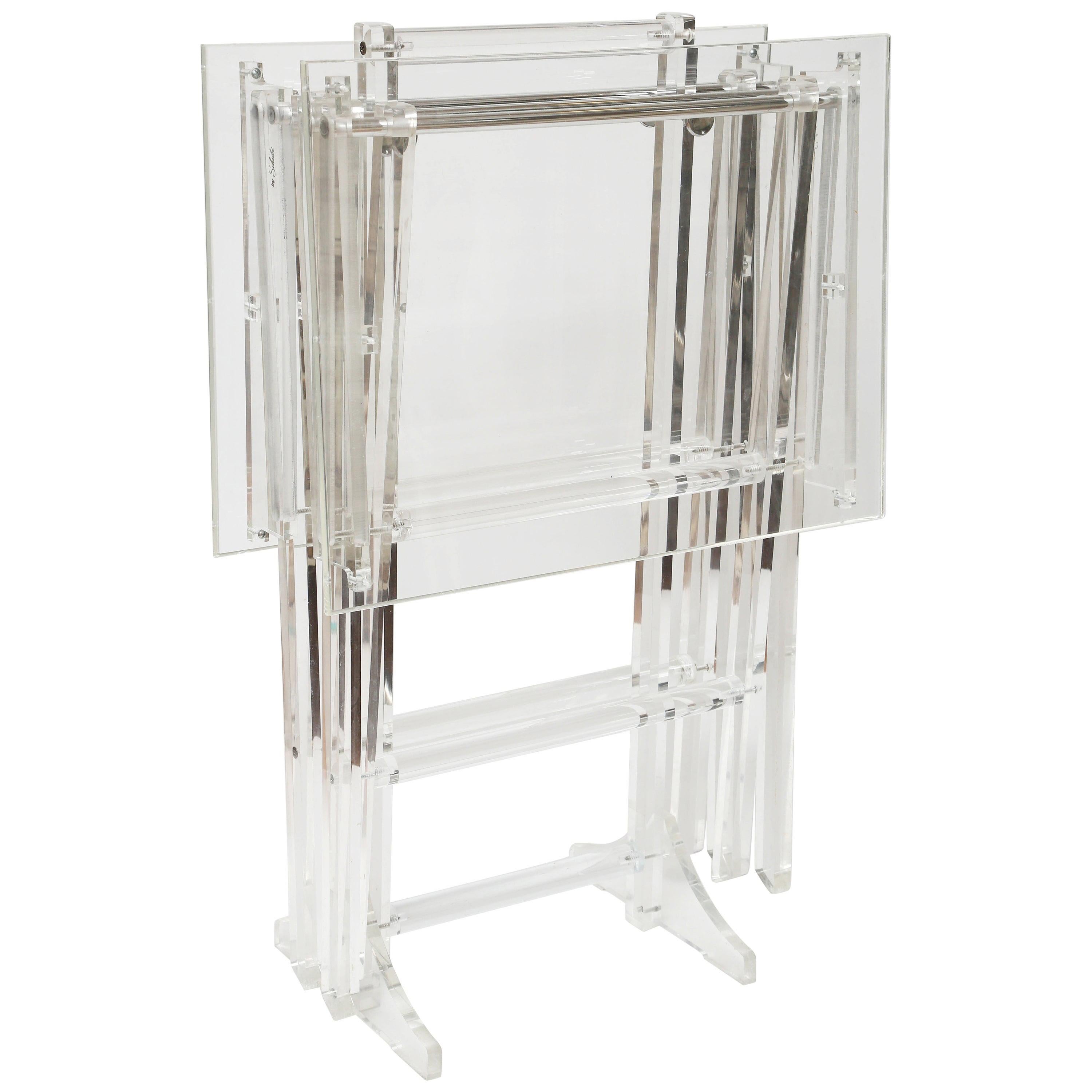Vintage Set of Lucite Snack Tables with Stand