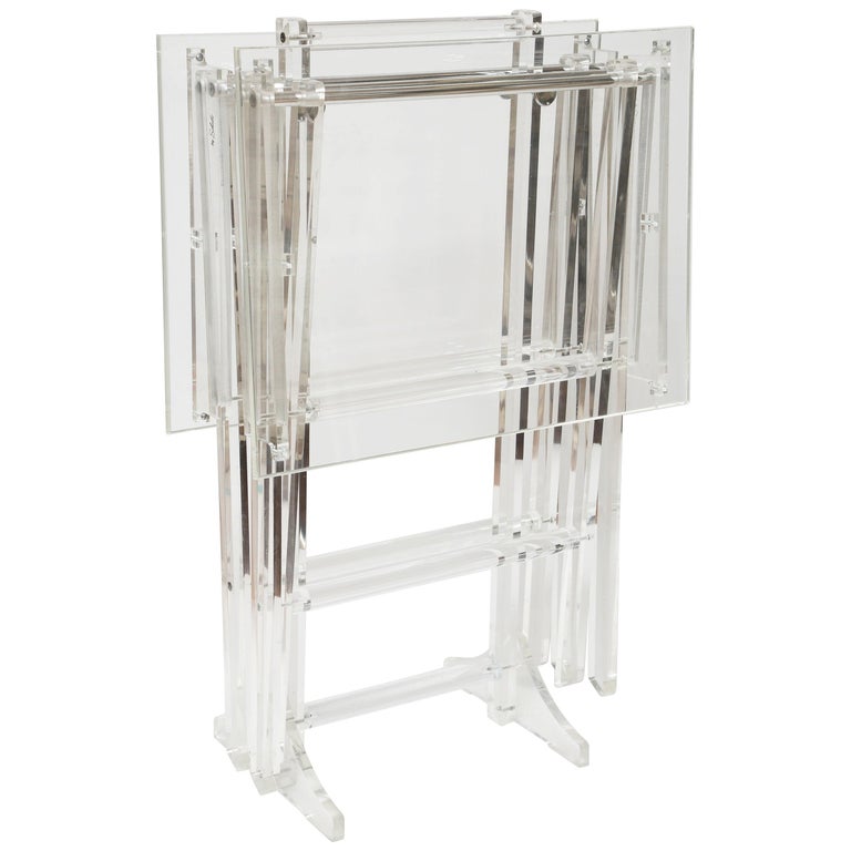 Vintage Set of Lucite Snack Tables with Stand at 1stDibs