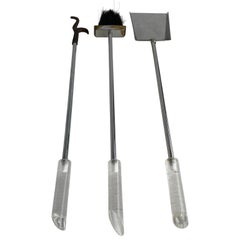 Mid-Century Modern Set Of Lucite and Chrome Fireplace Tools