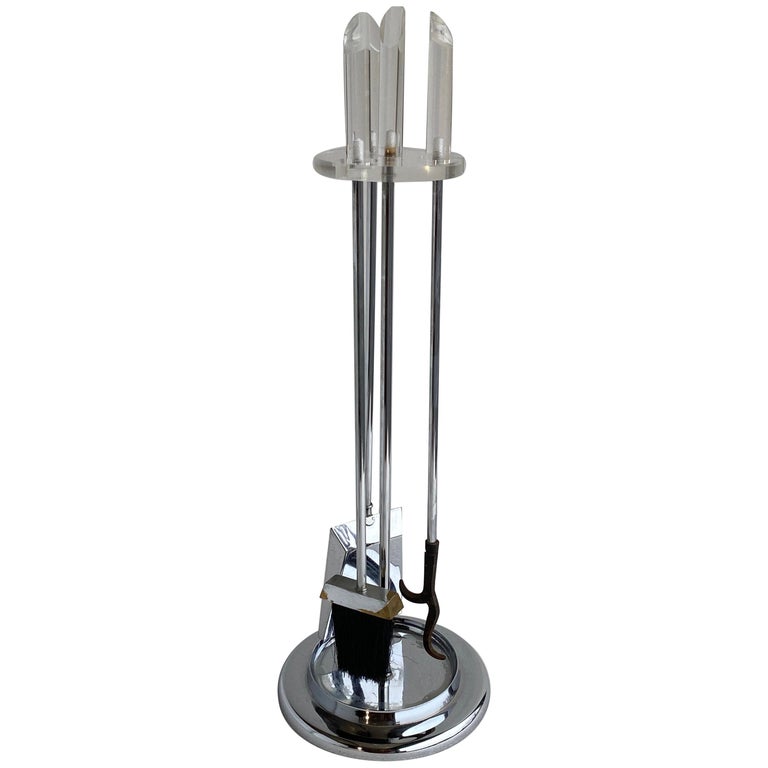 Vintage Set Of Mid Century Modern Lucite And Chrome Fireplace