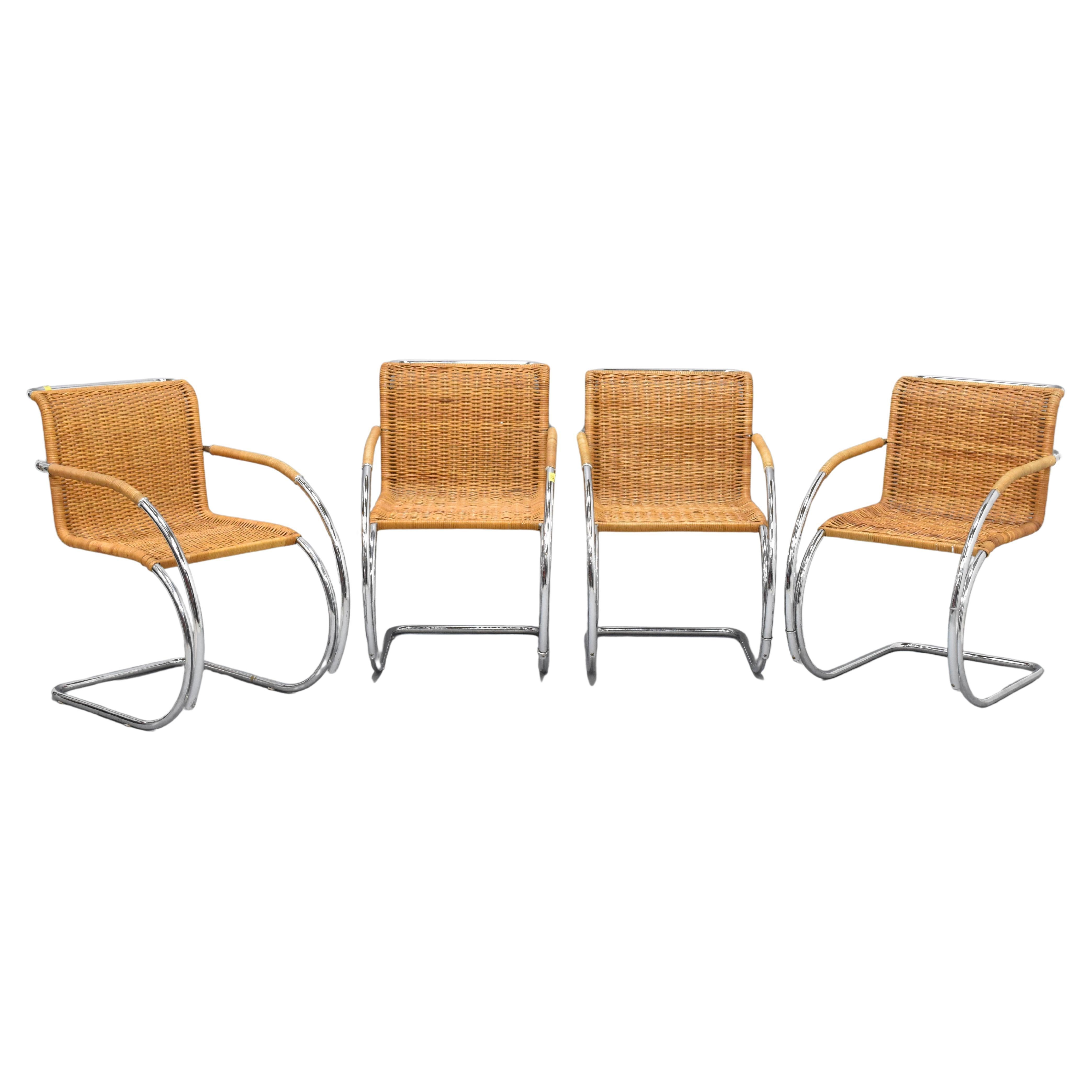 Ensemble vintage de fauteuils cannés MR20 de Mies Van Der Rohe