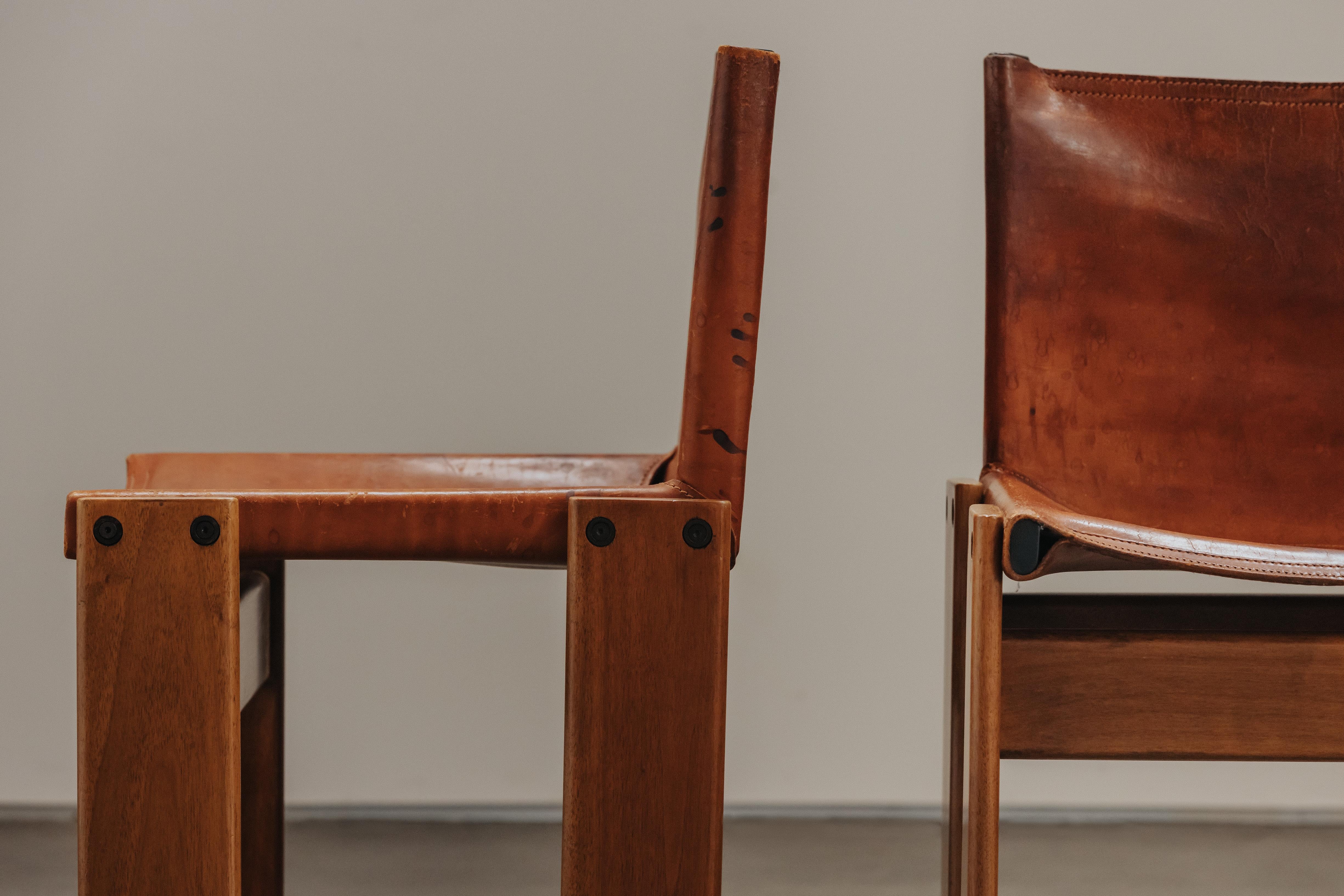 Leather Vintage Set Of Monk Dining Chairs by Afra & Tobia Scarpa for Molteni, 1970s