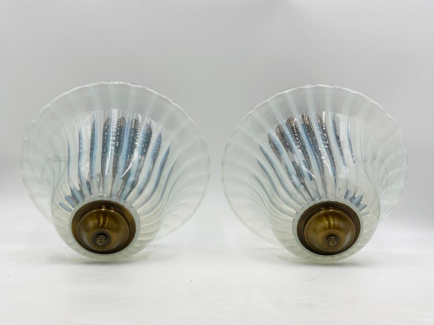 Italian Vintage Set of Murano Glass & Brass Pendant Lights, Italy 1960's For Sale