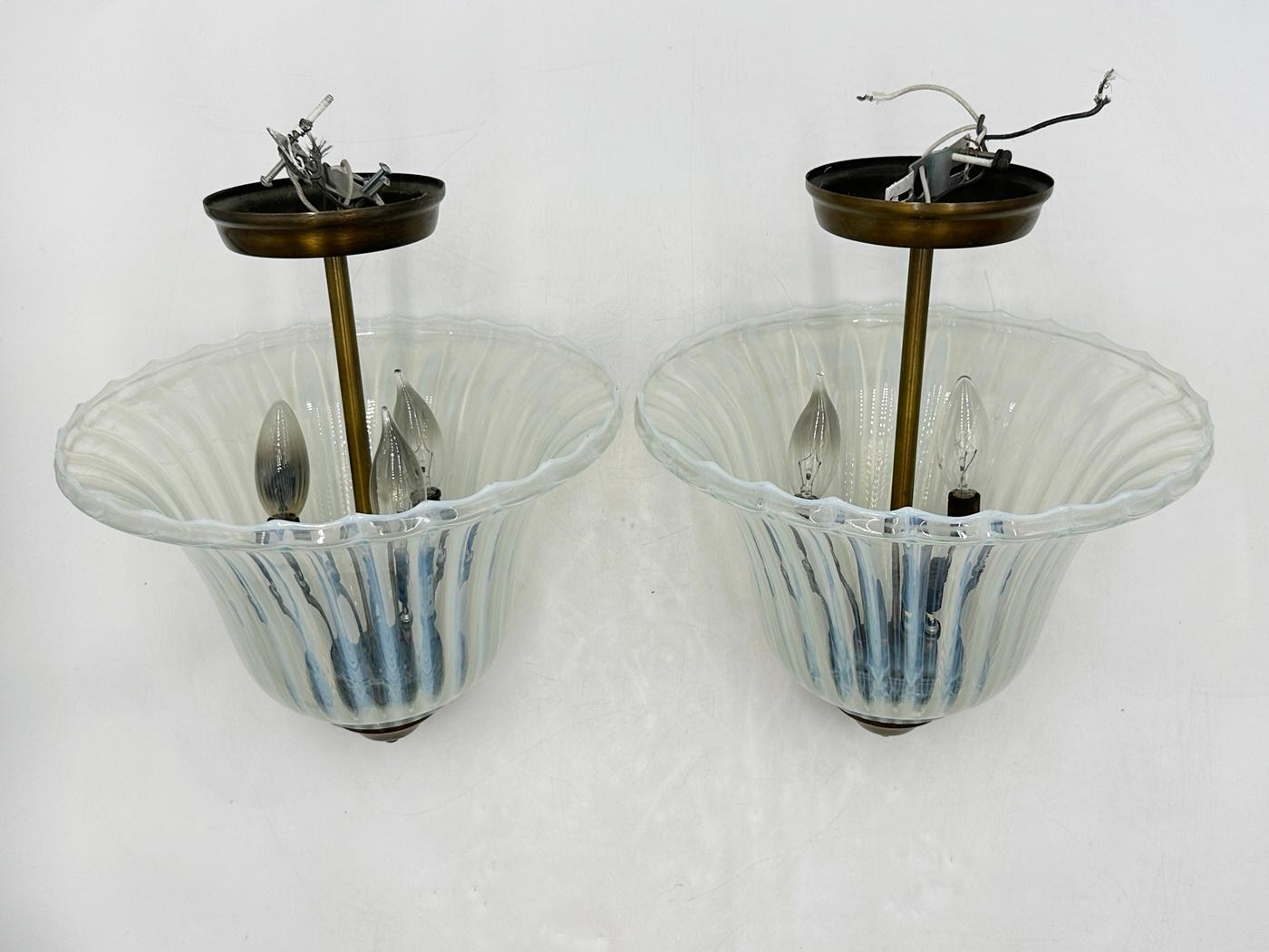 Mid-20th Century Vintage Set of Murano Glass & Brass Pendant Lights, Italy 1960's For Sale