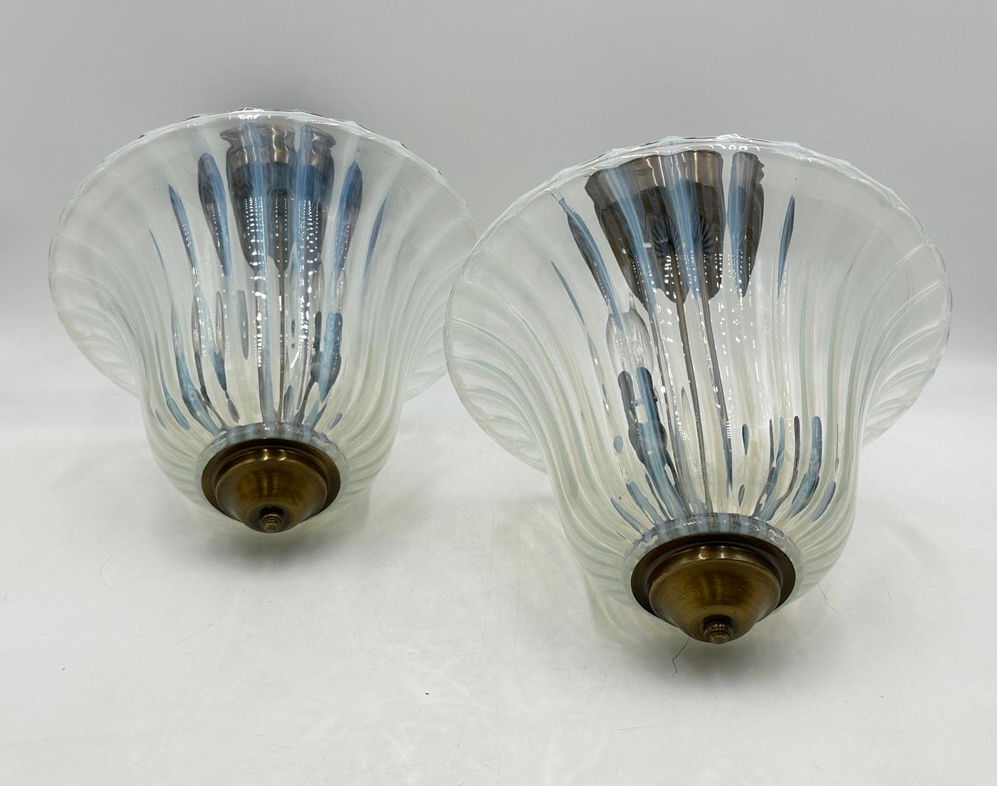 Vintage Set of Murano Glass & Brass Pendant Lights, Italy 1960's For Sale 1