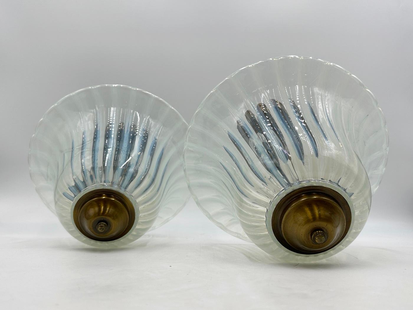 Vintage Set of Murano Glass & Brass Pendant Lights, Italy 1960's For Sale 2