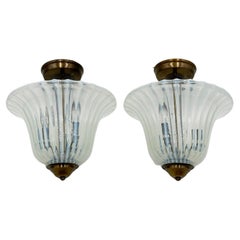 Vintage Set of Murano Glass & Brass Suspensions Lights, Italy 1960's