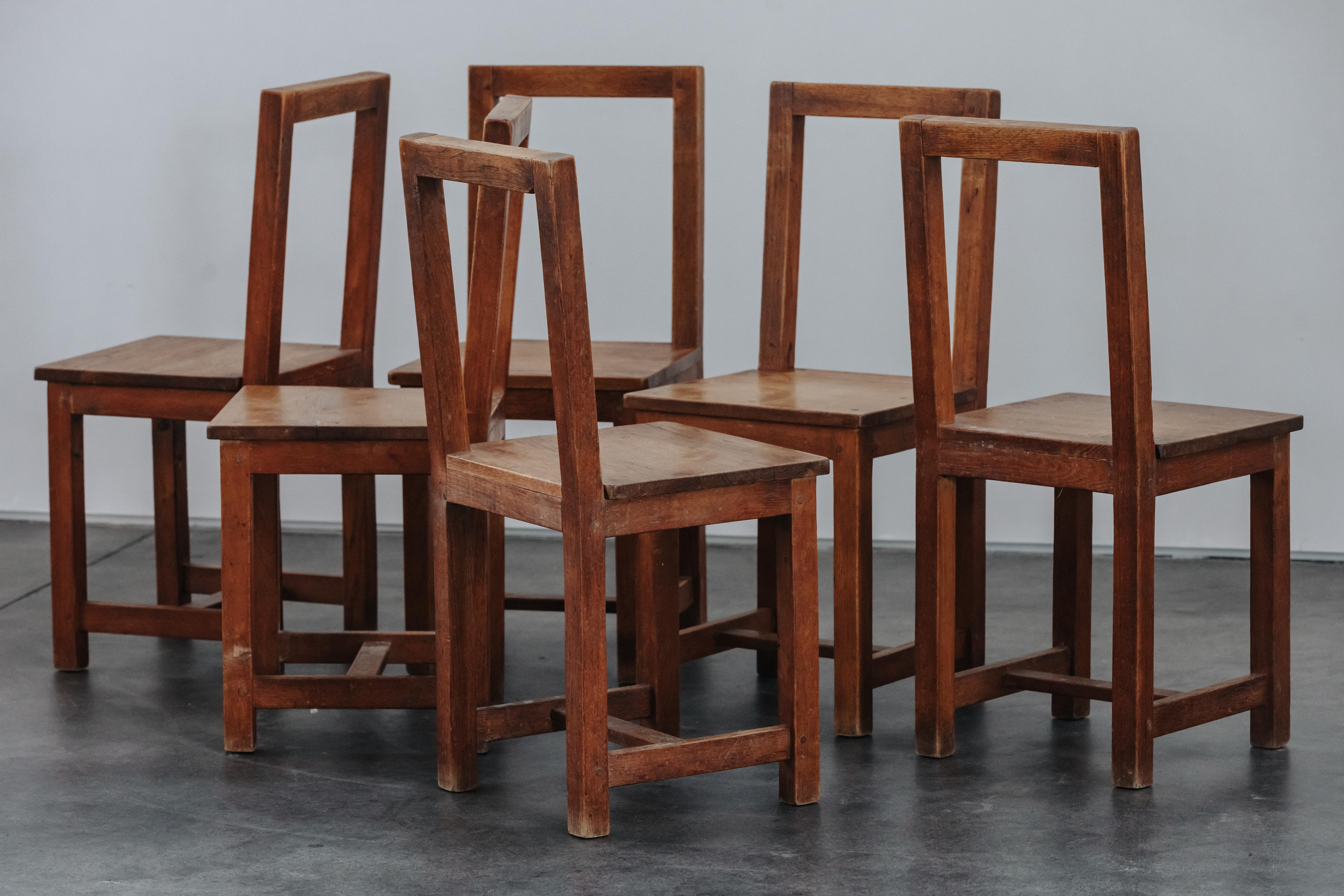 Vintage Set Of Oak Dining Chairs From France, Circa 1960 For Sale 1