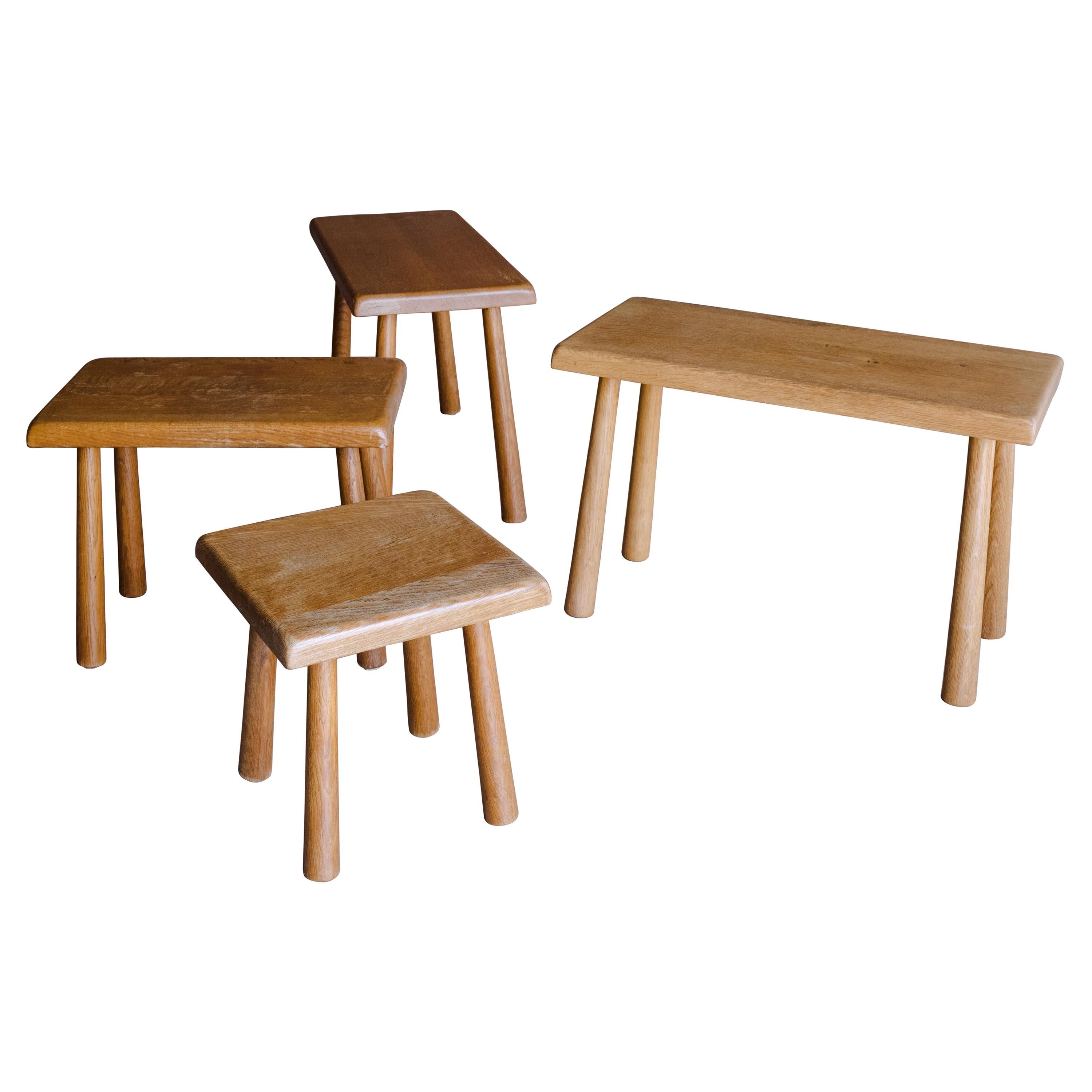 Vintage Set of Oak Nesting Tables from France, Circa 1960