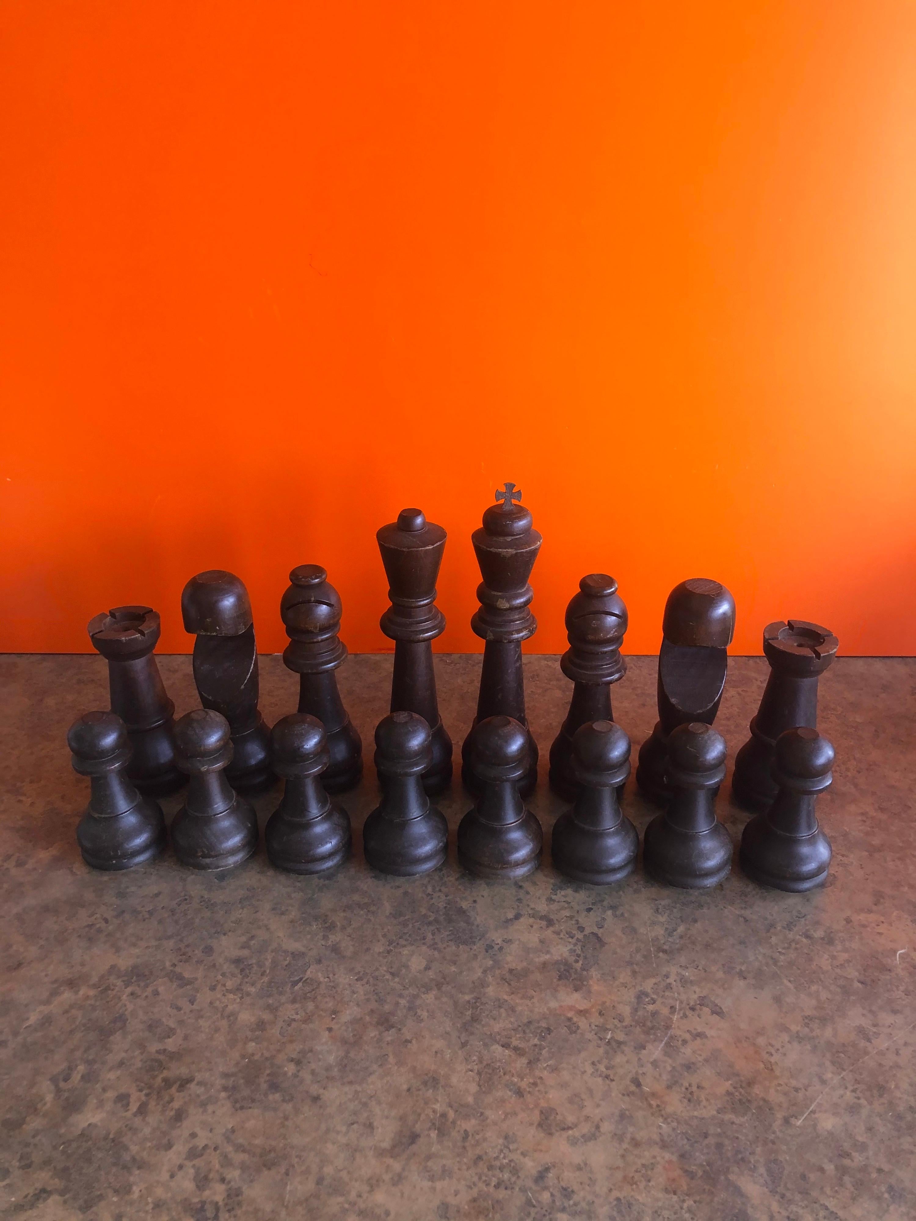 Mid-Century Modern Vintage Set of Oversized Hand Carved Wooden Chess Pieces