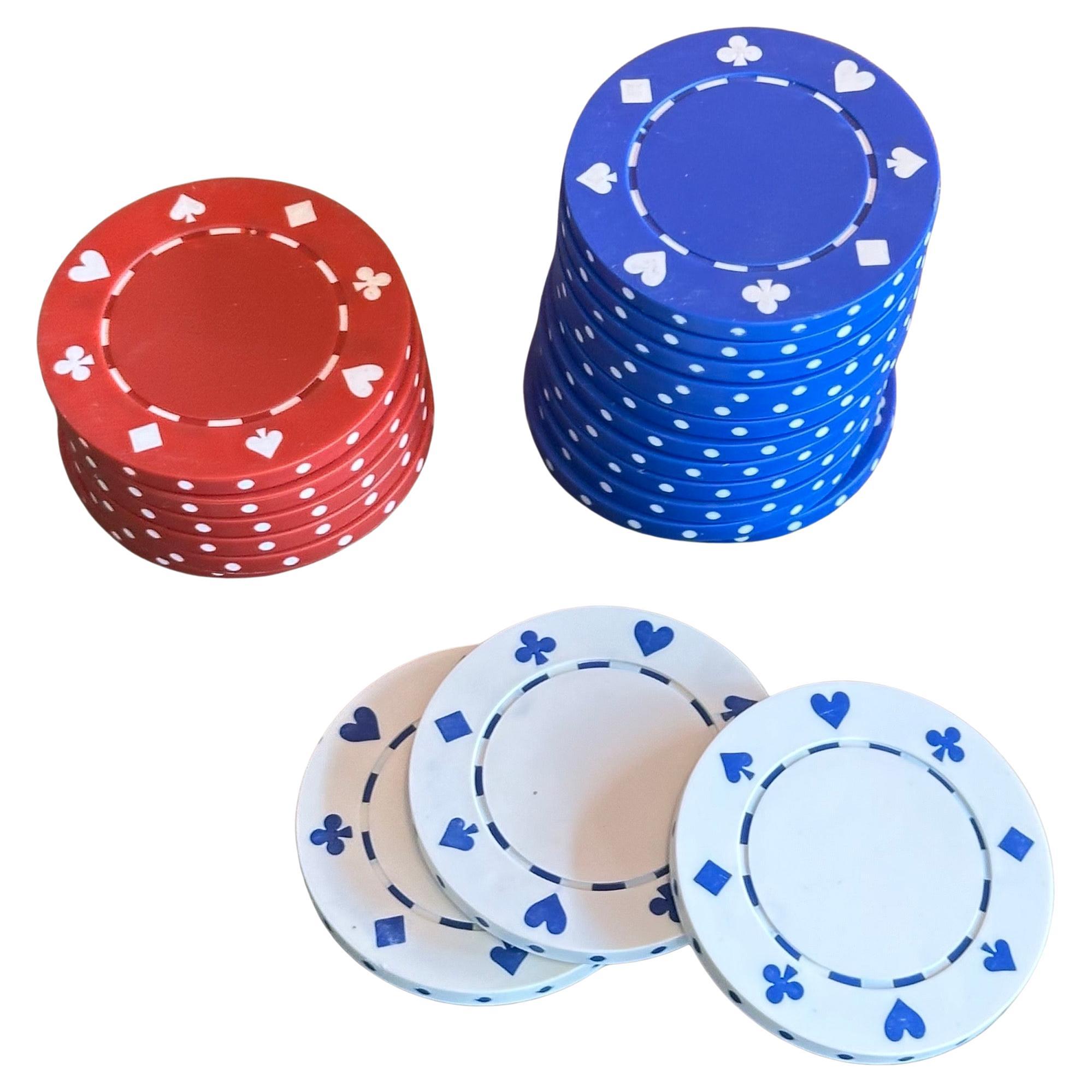 Mid-Century Modern Vintage Set of Poker Chips with Cards and Dice For Sale