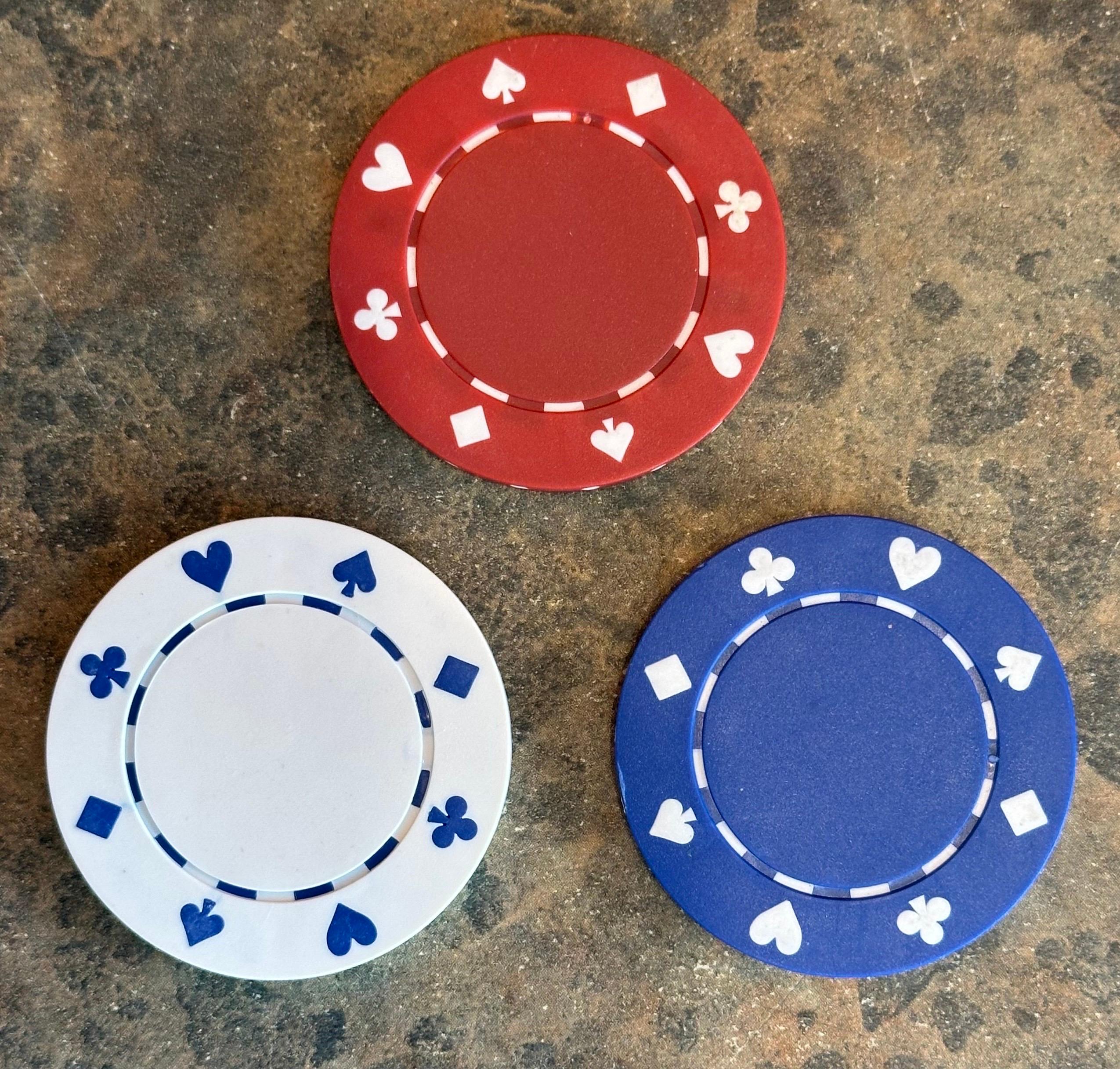 Paper Vintage Set of Poker Chips with Cards and Dice For Sale