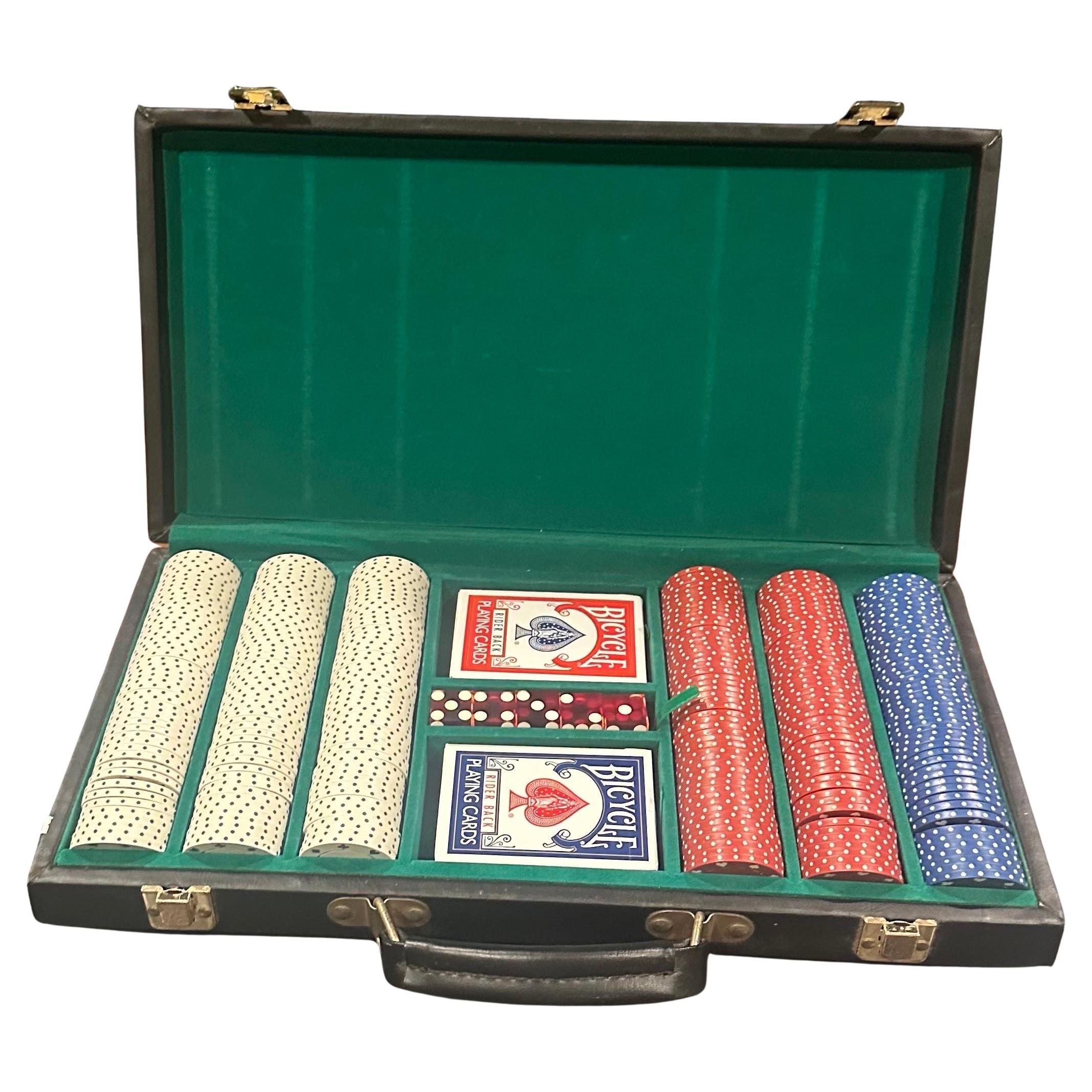 Vintage Set of Poker Chips with Cards and Dice