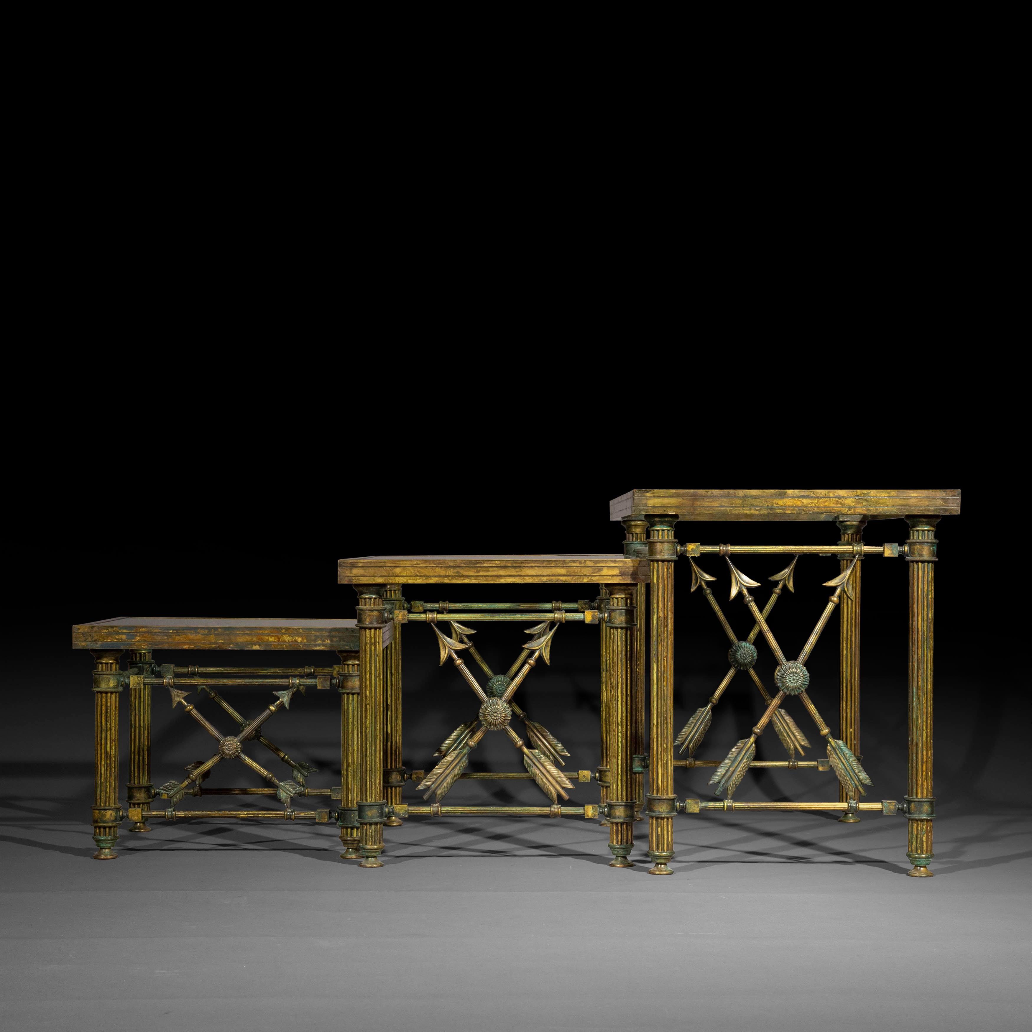 Empire Revival Vintage Set of 'Pompeian' Bronze Cocktail Tables
