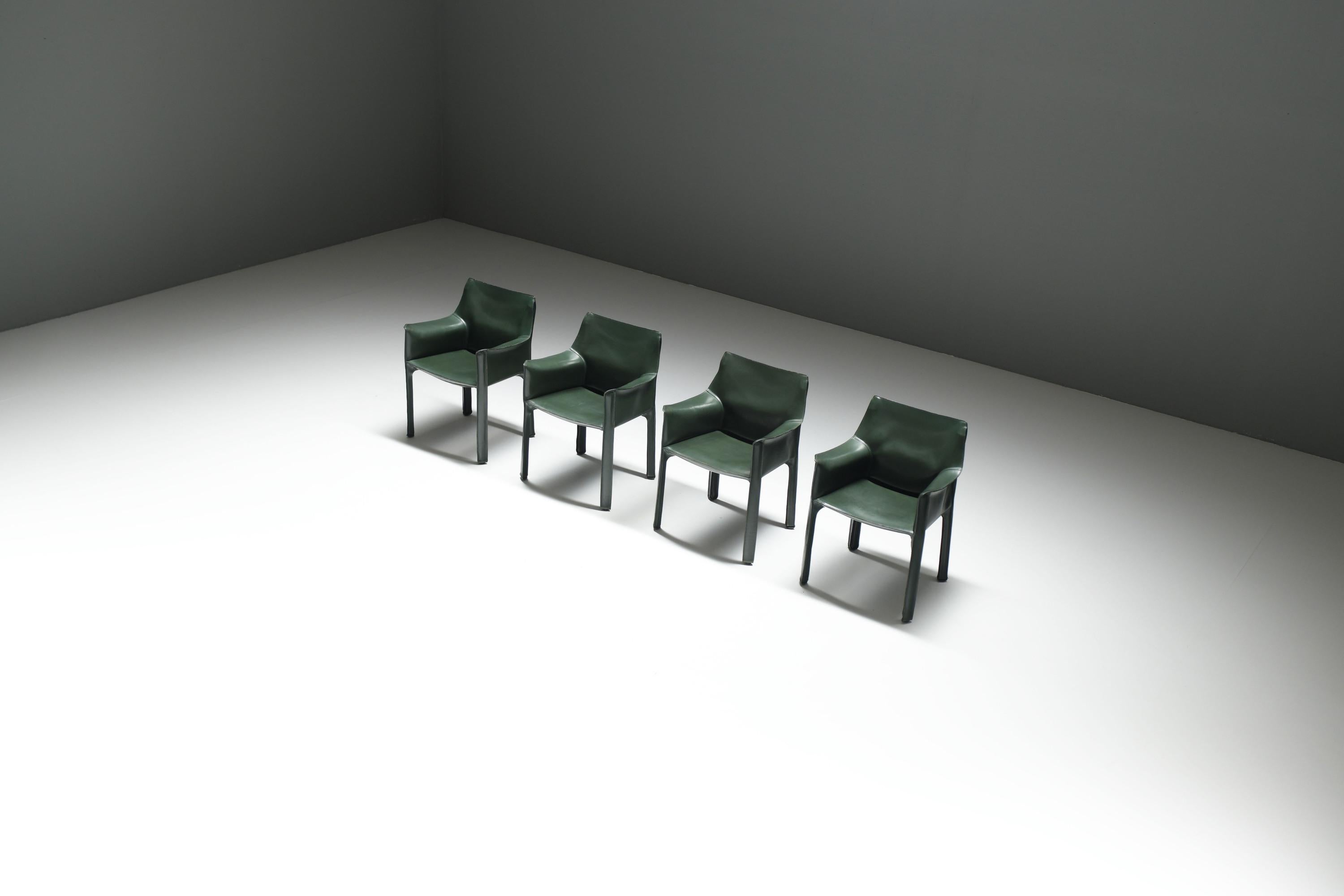 20th Century Vintage set of rare dark green Cab 413 chairs by Mario Bellini - CASSINA Italy For Sale