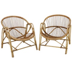 Vintage Set of Rattan Lounge Chairs Boho Style France Sixties