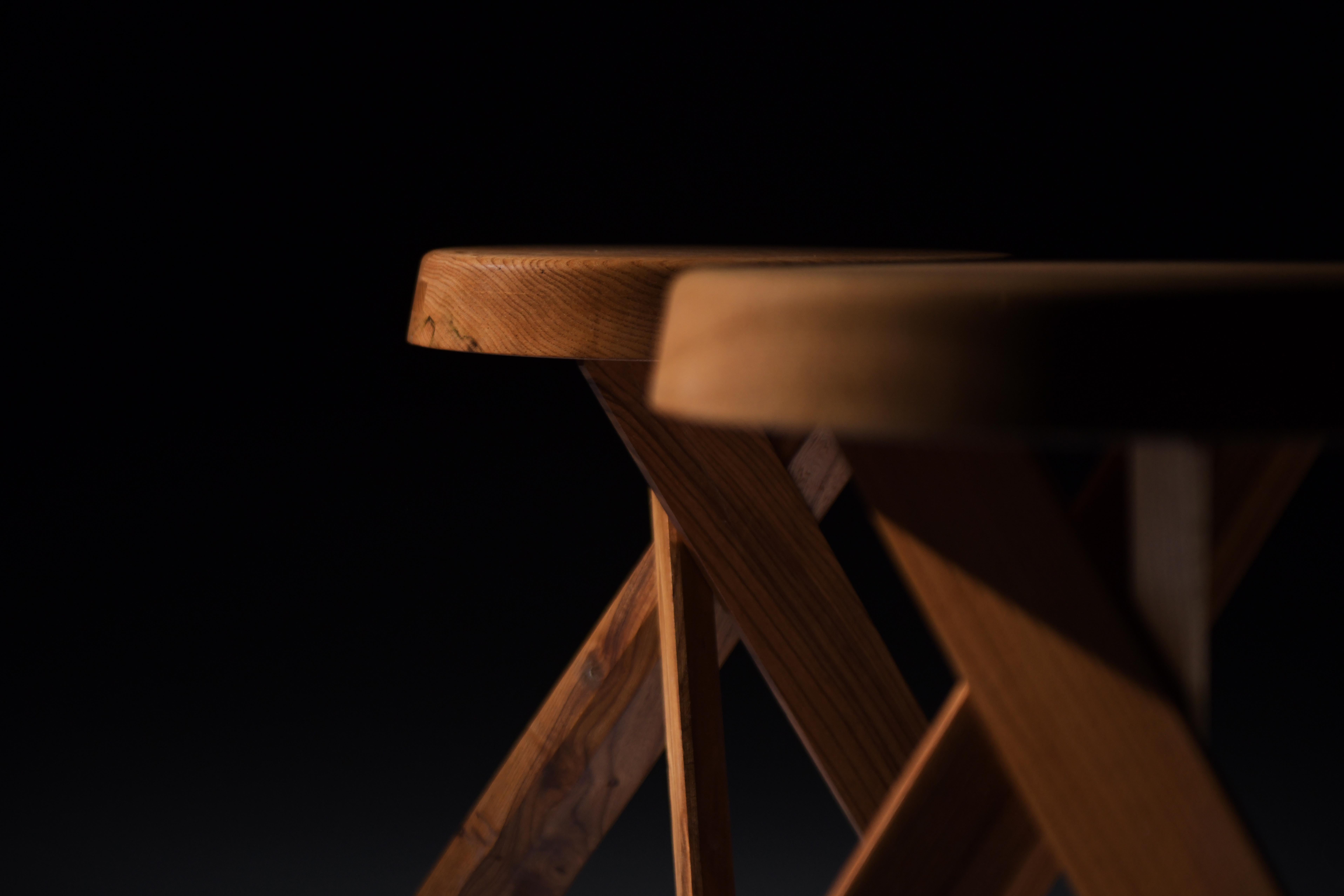 Vintage set of S13 A ELM stools by Pierre Chapo - France For Sale 10