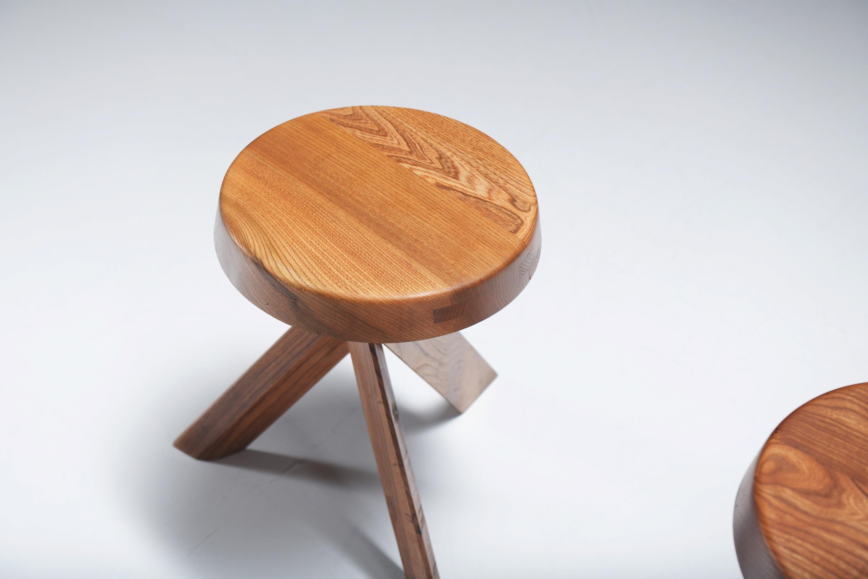 20th Century Vintage set of S13 A ELM stools by Pierre Chapo - France For Sale