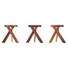 Vintage set of S13 A ELM stools by Pierre Chapo - France