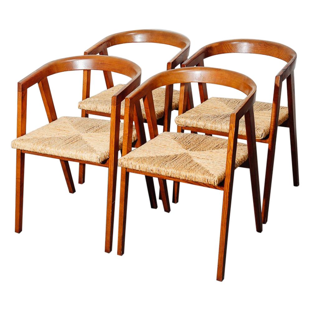 Vintage Set of Seagrass and Oak Dining Chairs