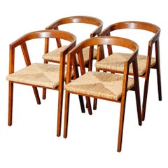 Vintage Set of Seagrass and Oak Dining Chairs