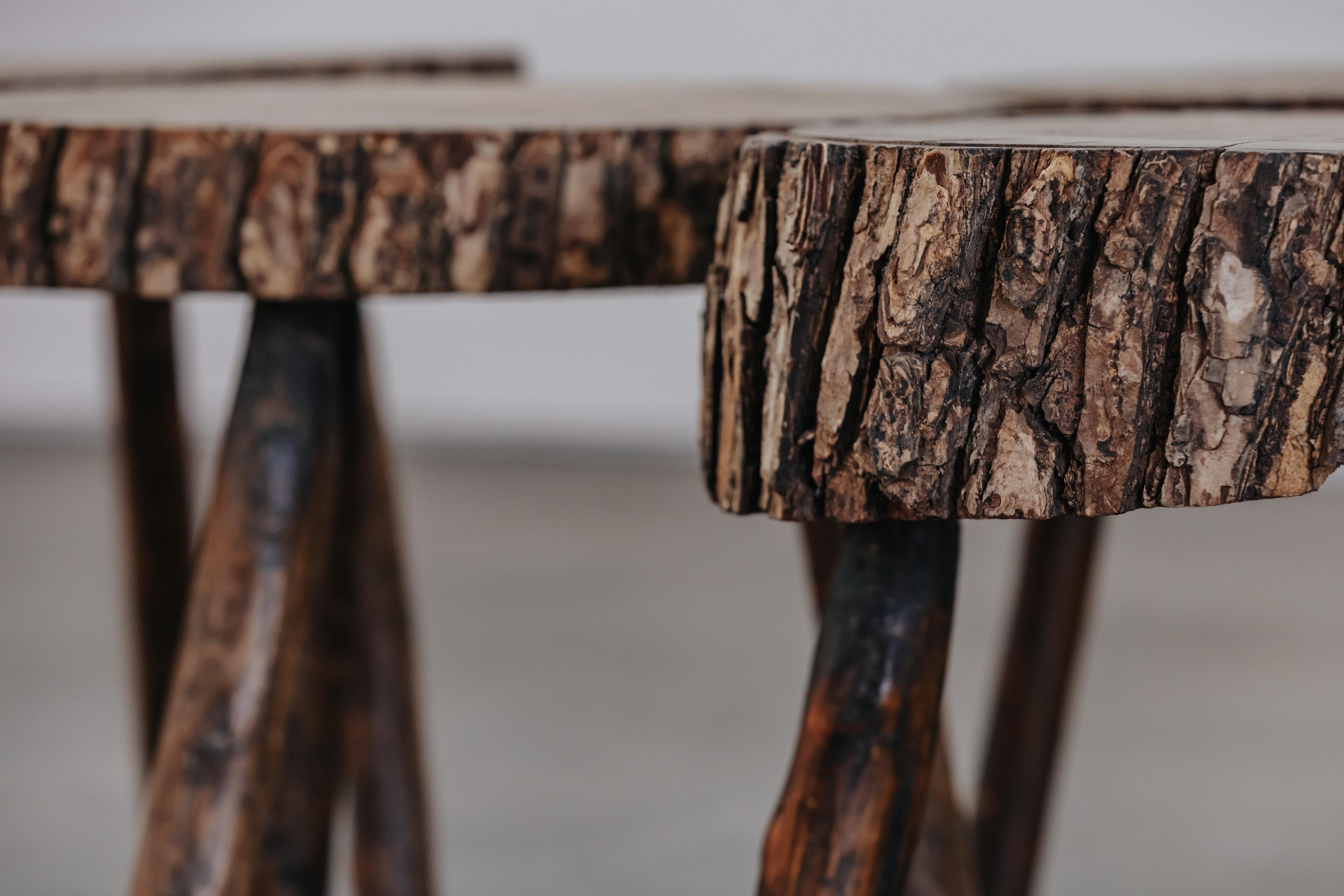 Vintage Set Of Seven Live Edge Tables From France, Circa 1950 In Good Condition For Sale In Nashville, TN