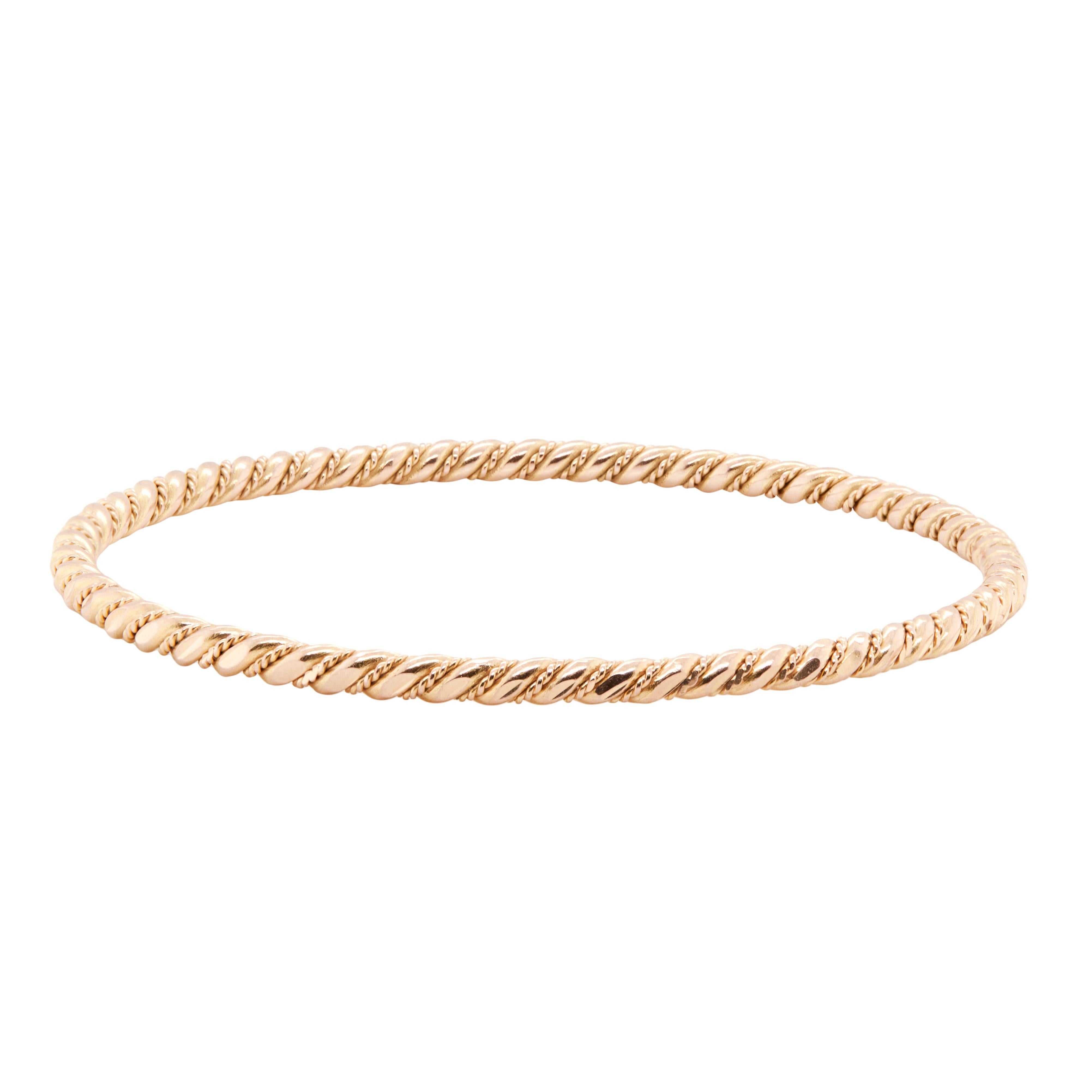 Vintage By Sieben glatte & gedrehte Seil-Armbänder in 18K Rose Gold (Moderne) im Angebot