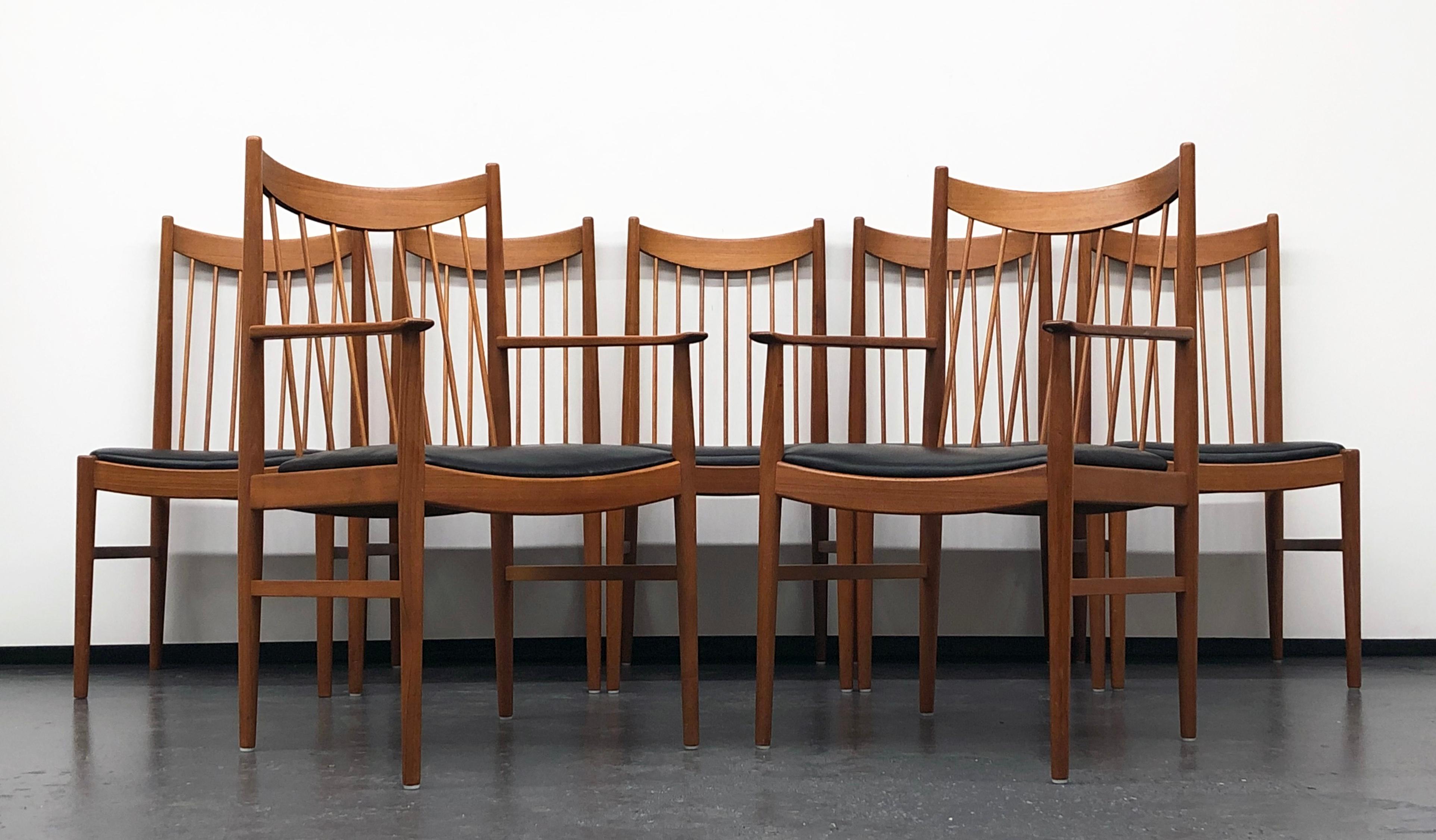 Danish Modern Set of Six Plus One Teak Spindle Back Dining Chairs Arne Vodder  3