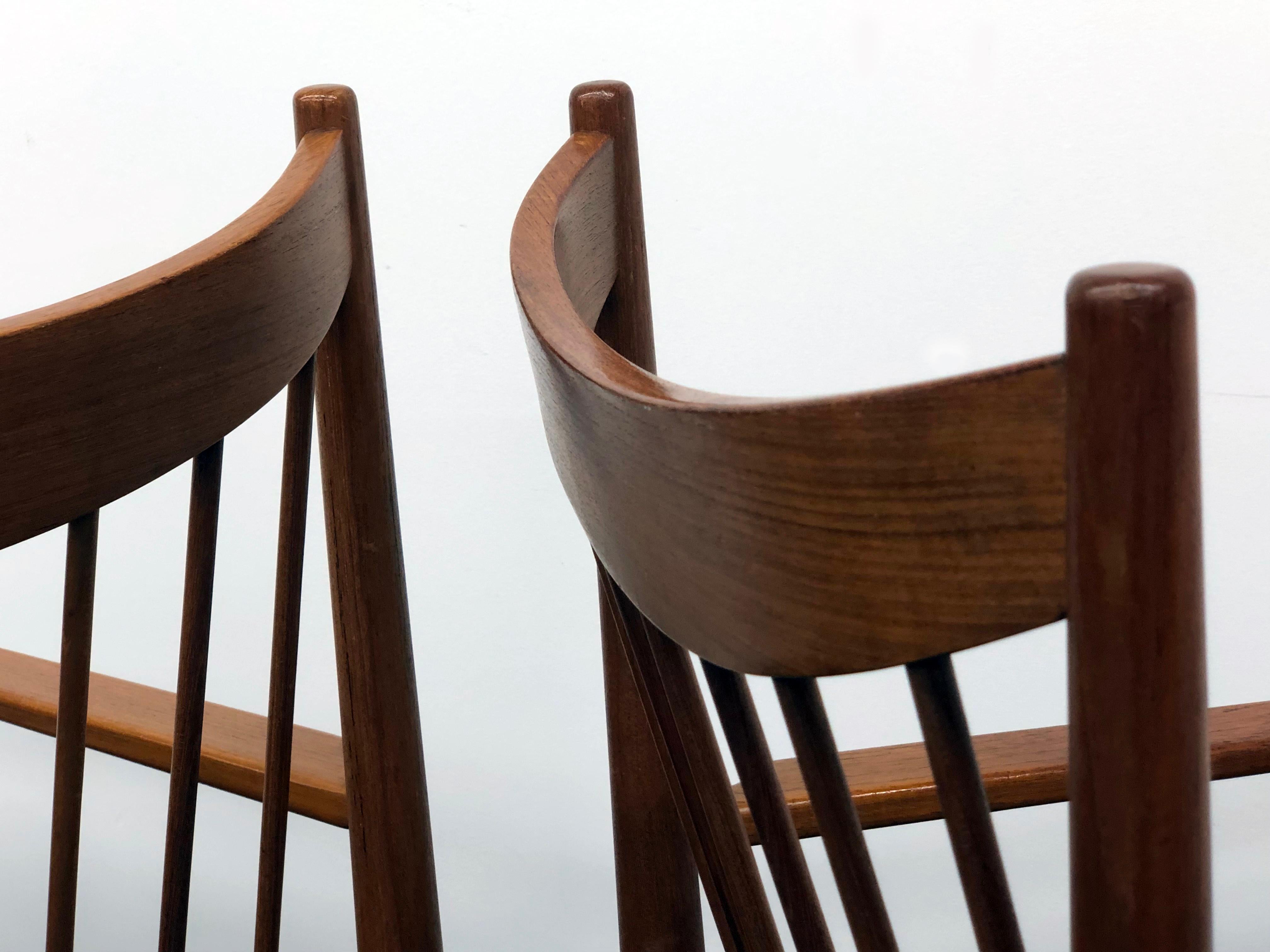Danish Modern Set of Six Plus One Teak Spindle Back Dining Chairs Arne Vodder  7