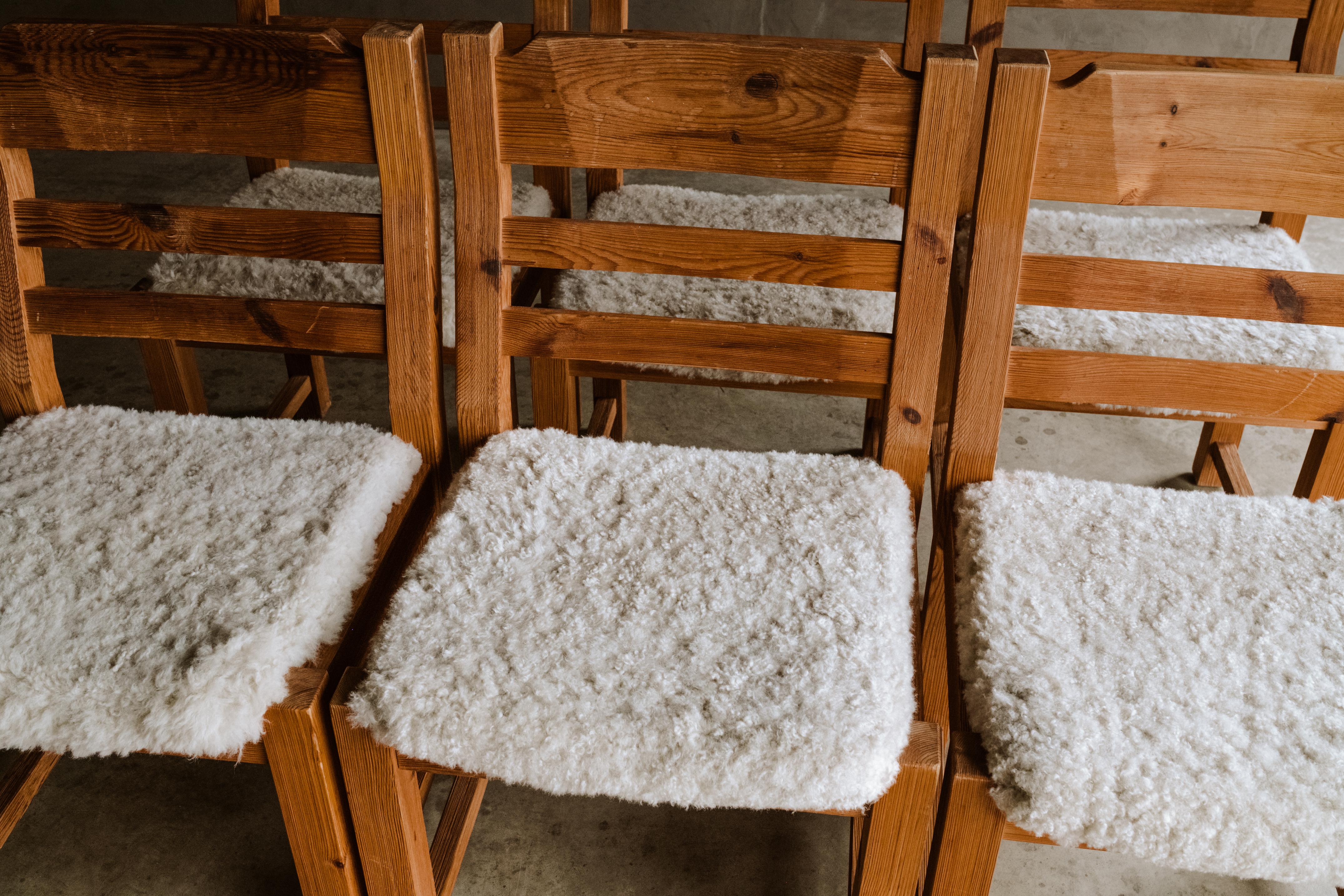 European Vintage Set of Shearling Dining Chairs from Denmark, Circa 1970