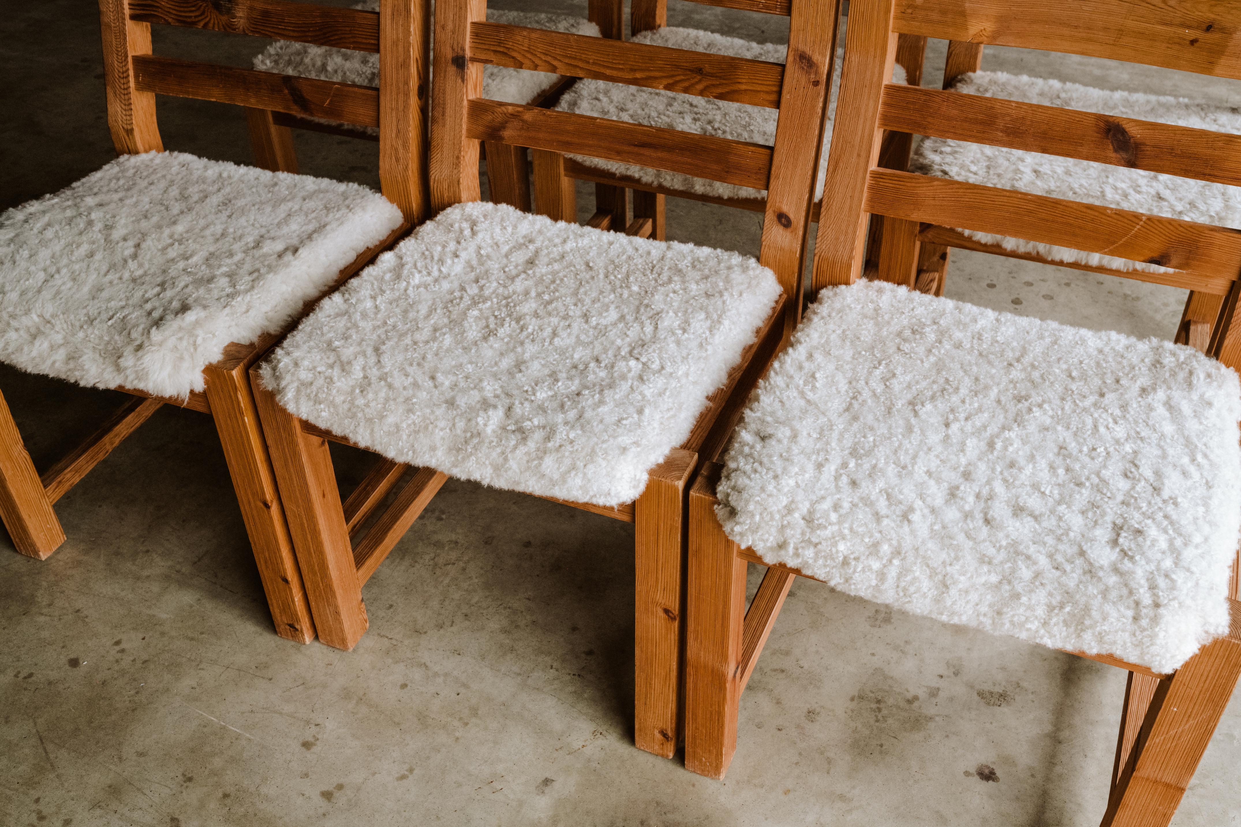 Vintage Set of Shearling Dining Chairs from Denmark, Circa 1970 In Good Condition In Nashville, TN