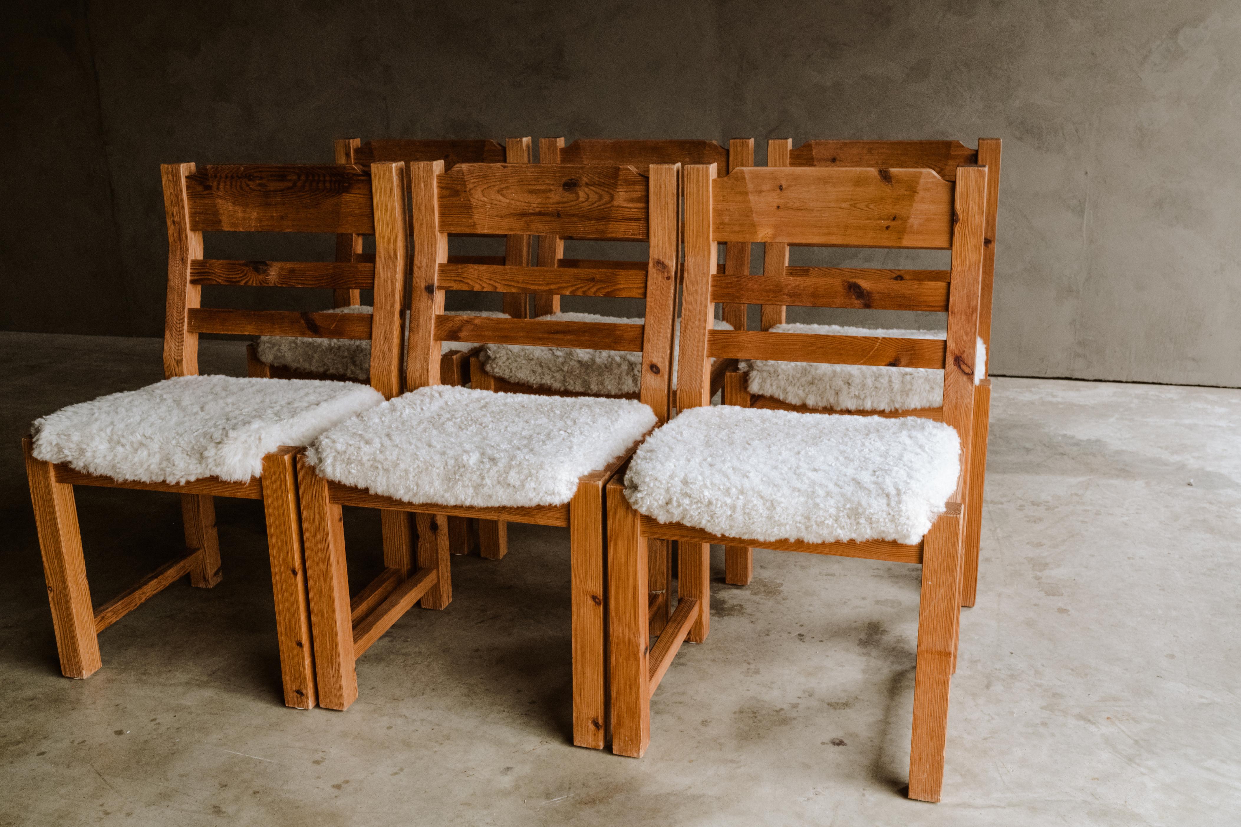 Late 20th Century Vintage Set of Shearling Dining Chairs from Denmark, Circa 1970