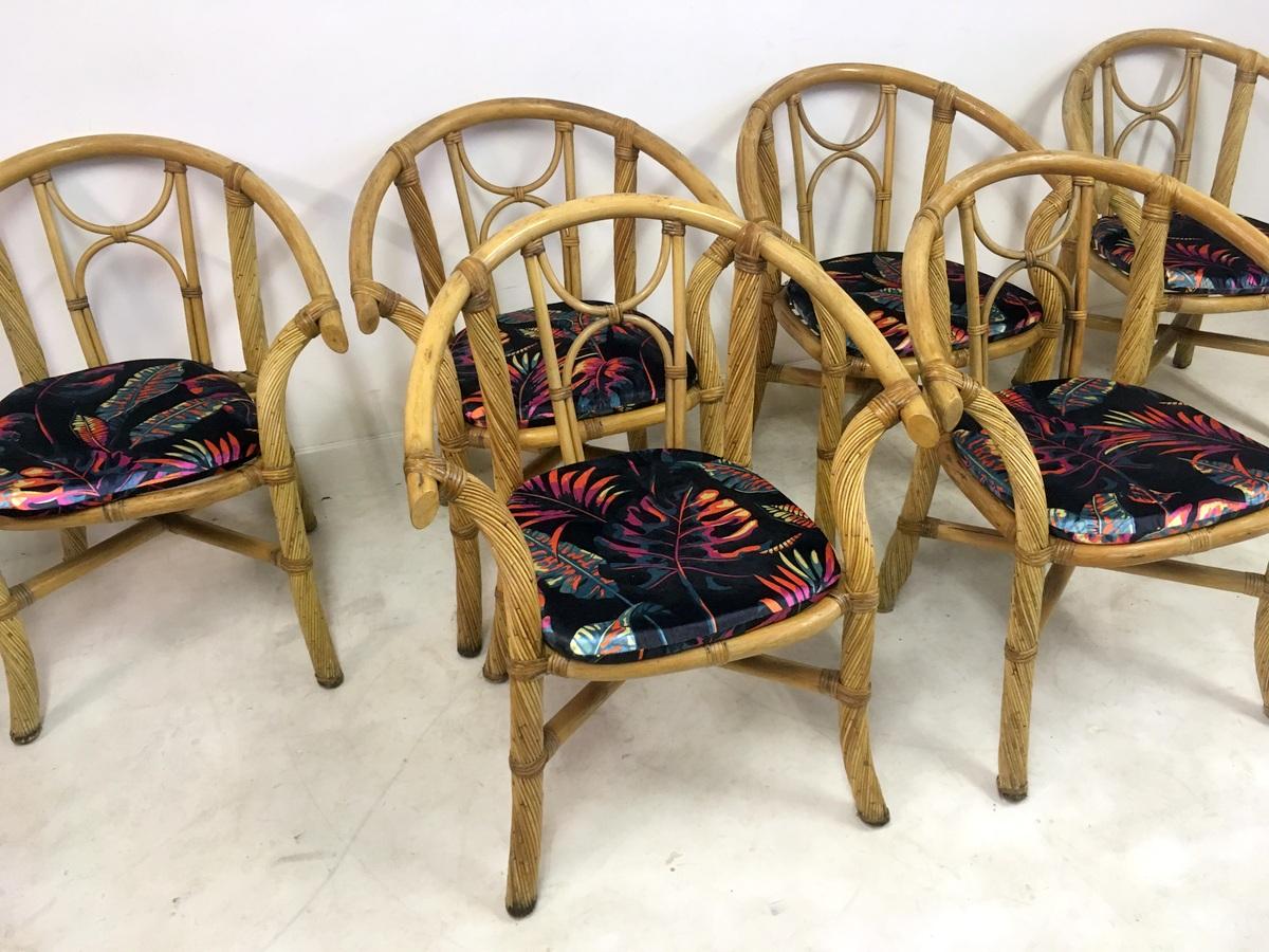 Vintage Set of Six 1970s Italian Bamboo Armchairs 5