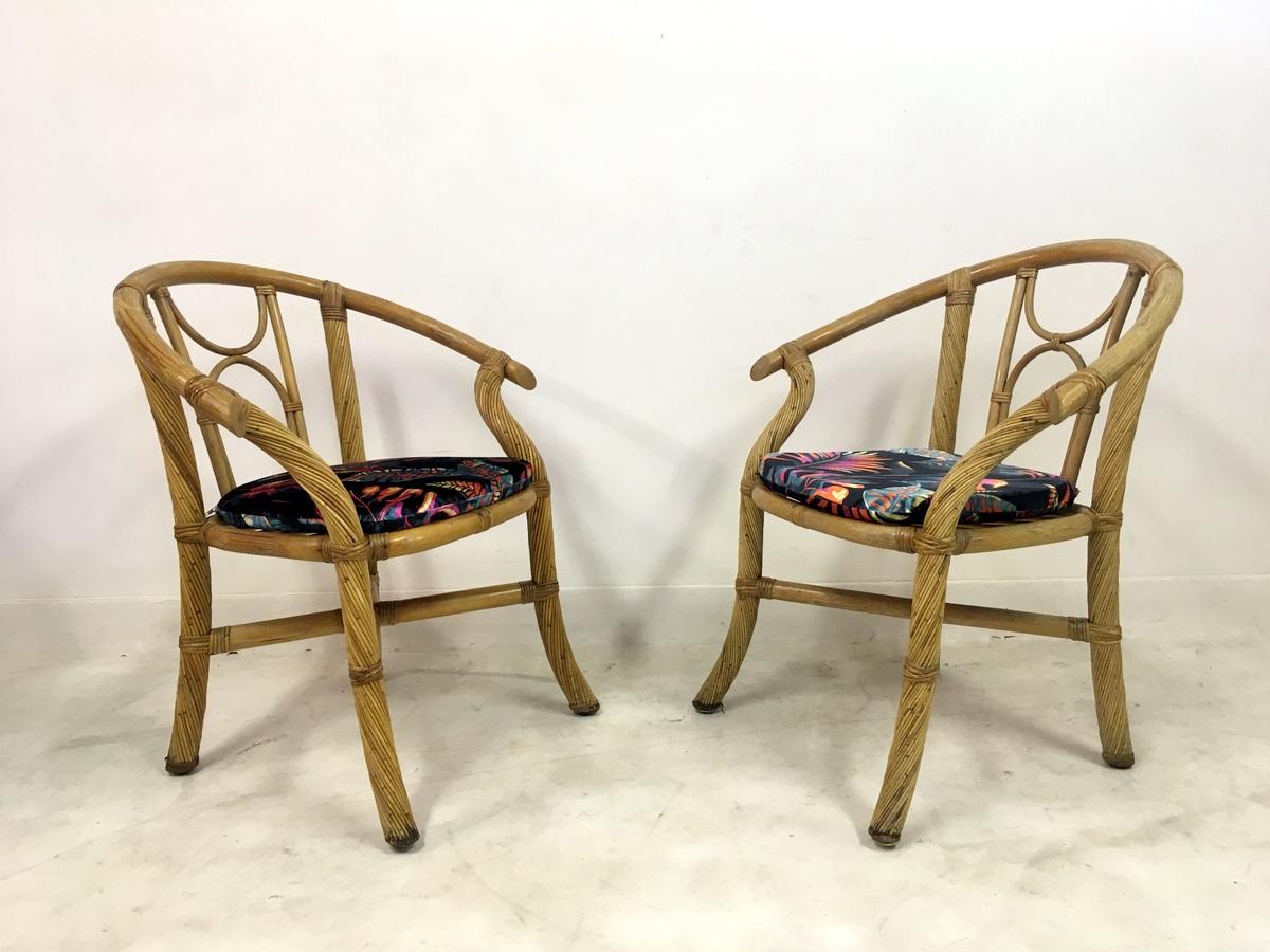Hollywood Regency Vintage Set of Six 1970s Italian Bamboo Armchairs