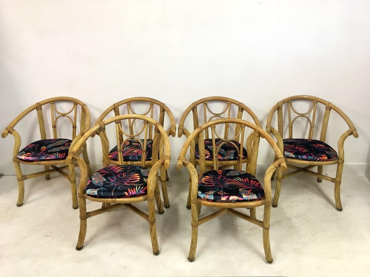 Vintage Set of Six 1970s Italian Bamboo Armchairs 2