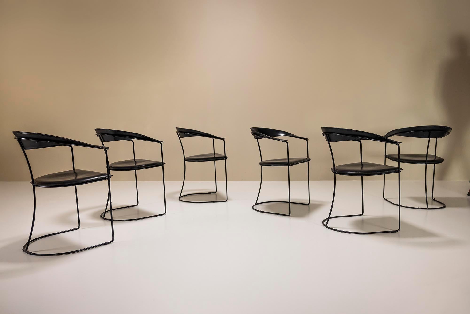 Post-Modern Vintage Set of Six Arrben Dining Chairs, Italy 1980s