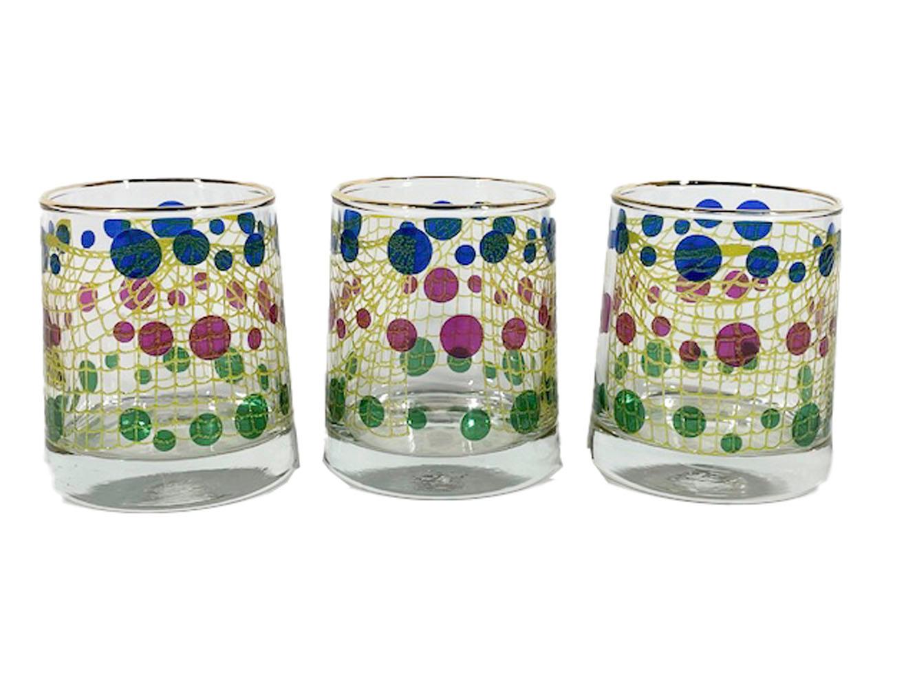 Mid-Century Modern Vintage, Set of Six Bartlett Collins Rocks Glasses in the Gibraltar Pattern