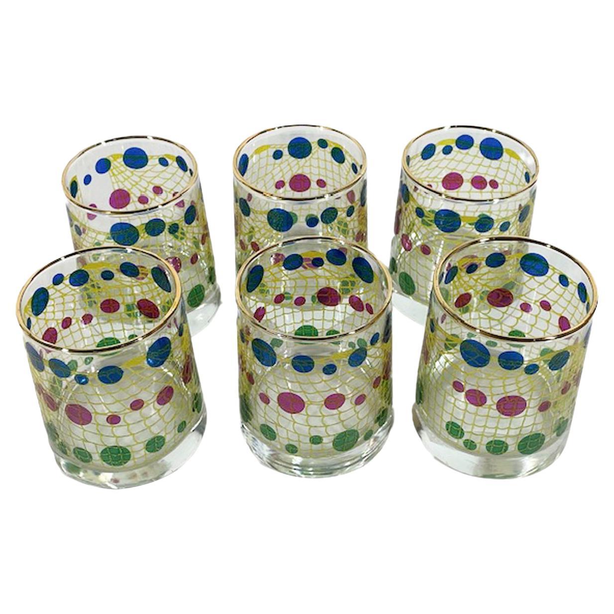 Vintage, Set of Six Bartlett Collins Rocks Glasses in the Gibraltar Pattern