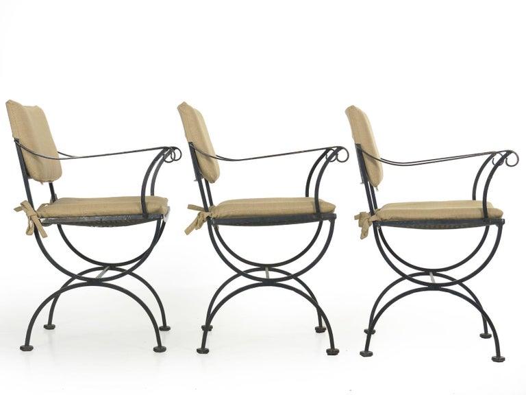 Vintage Set of Six Black Iron Patio Dining Chairs in Salterini Style