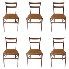 Vintage Set of Six Brown "Leggera" Chairs by Gio Ponti for Cassina, Italy