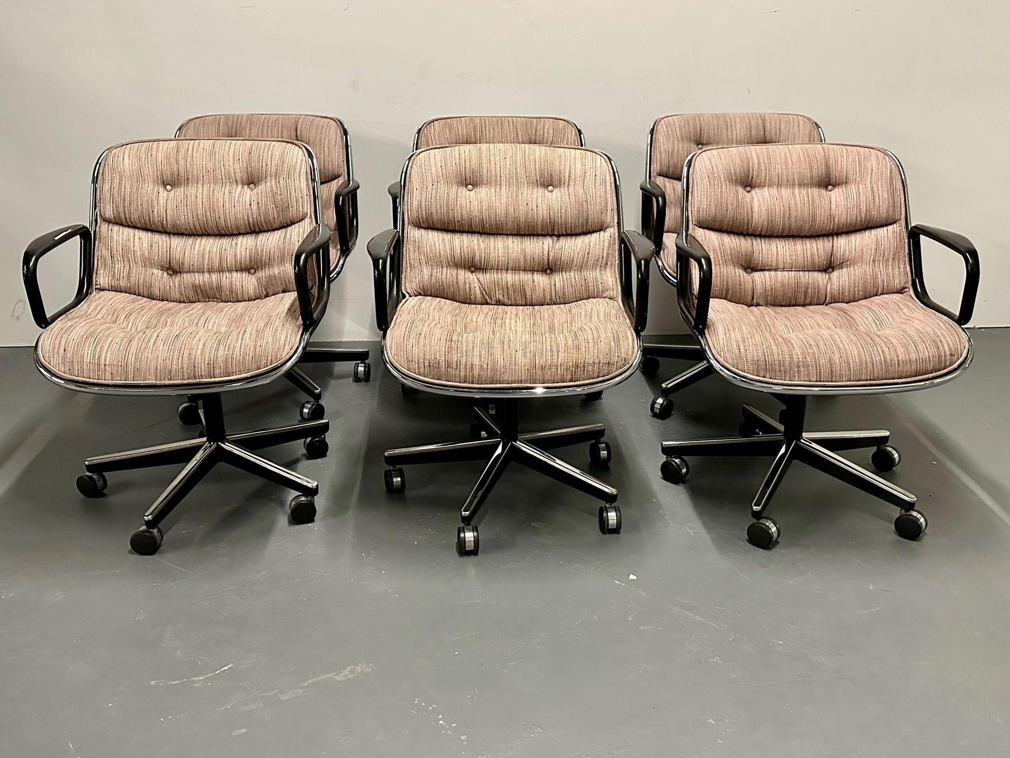 Vintage set of six charles pollock for knoll rolling office / desk chairs, 1985.
 
Six rolling 'Executive Desk' or office chairs by Charles Pollock for Knoll. Chairs maintain their original KNOLL manufacturer label from 1985. Later
