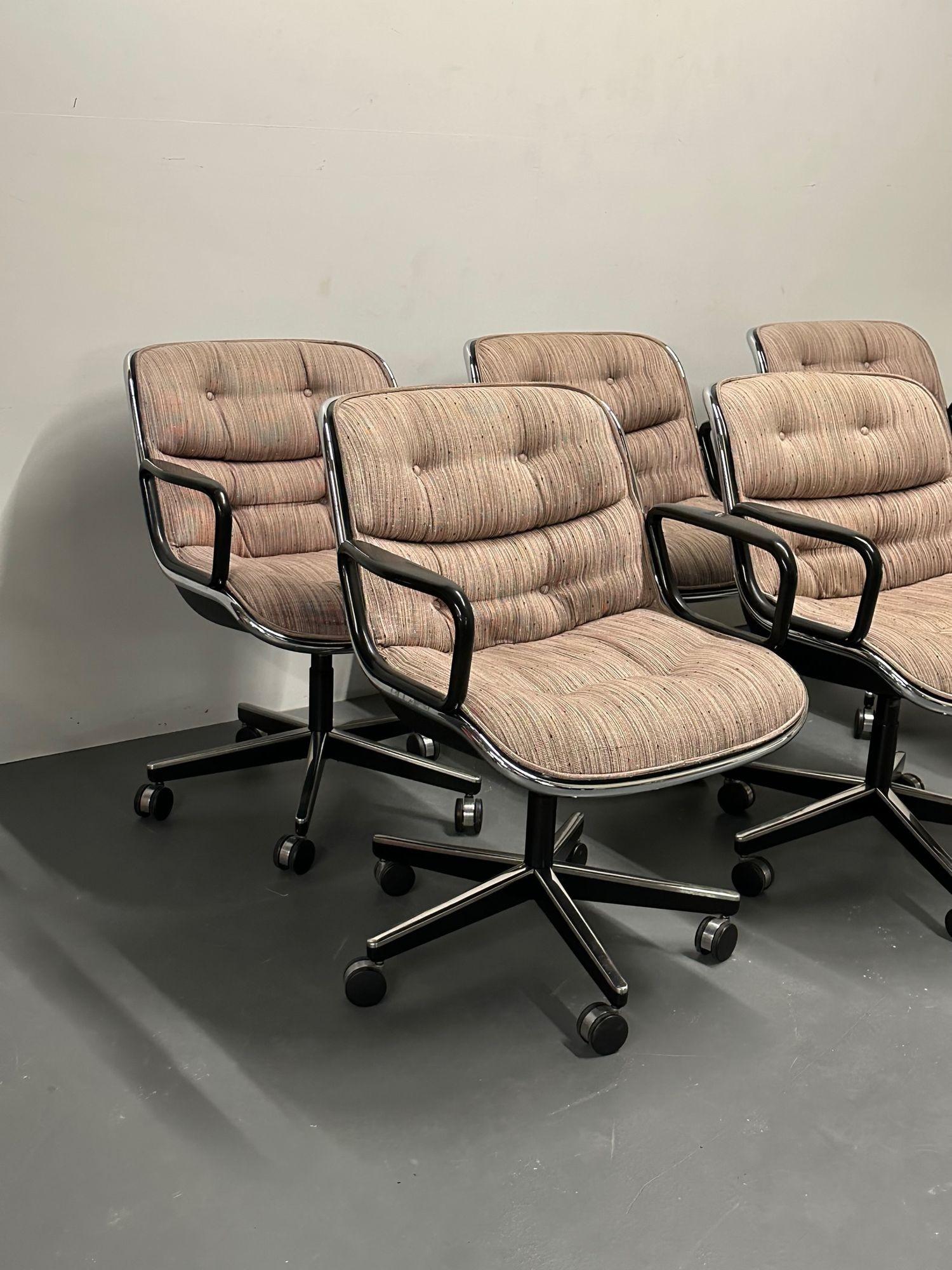 Late 20th Century Vintage Set of Six Charles Pollock for Knoll Rolling Office / Desk Chairs, 1985