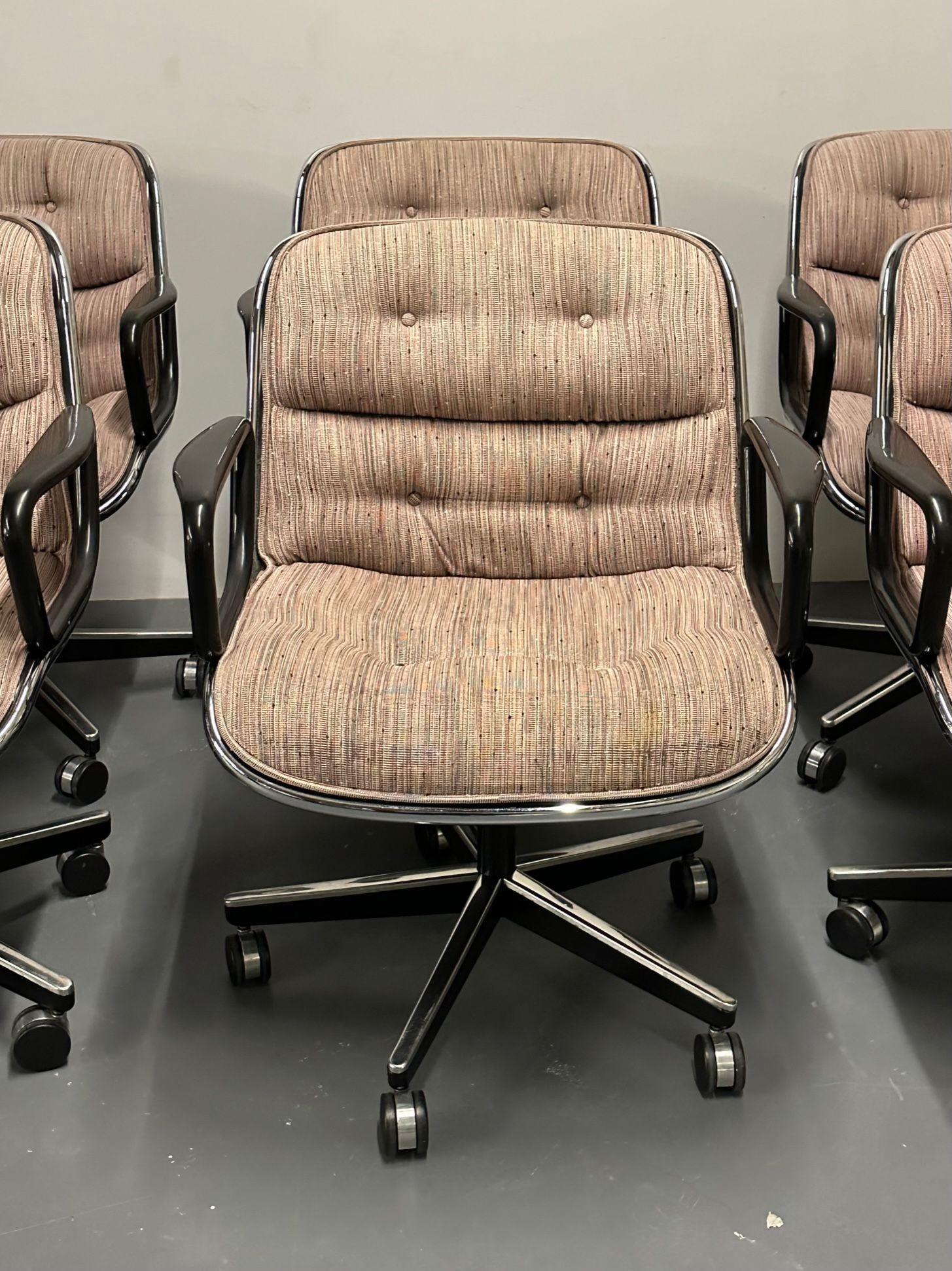 Metal Vintage Set of Six Charles Pollock for Knoll Rolling Office / Desk Chairs, 1985