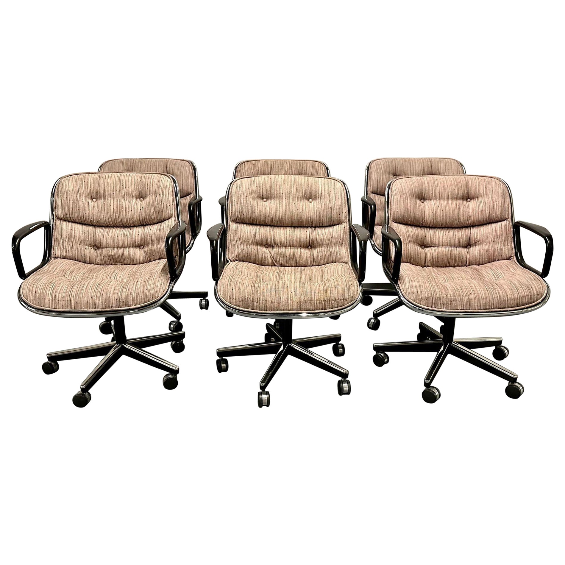 Vintage Set of Six Charles Pollock for Knoll Rolling Office / Desk Chairs, 1985