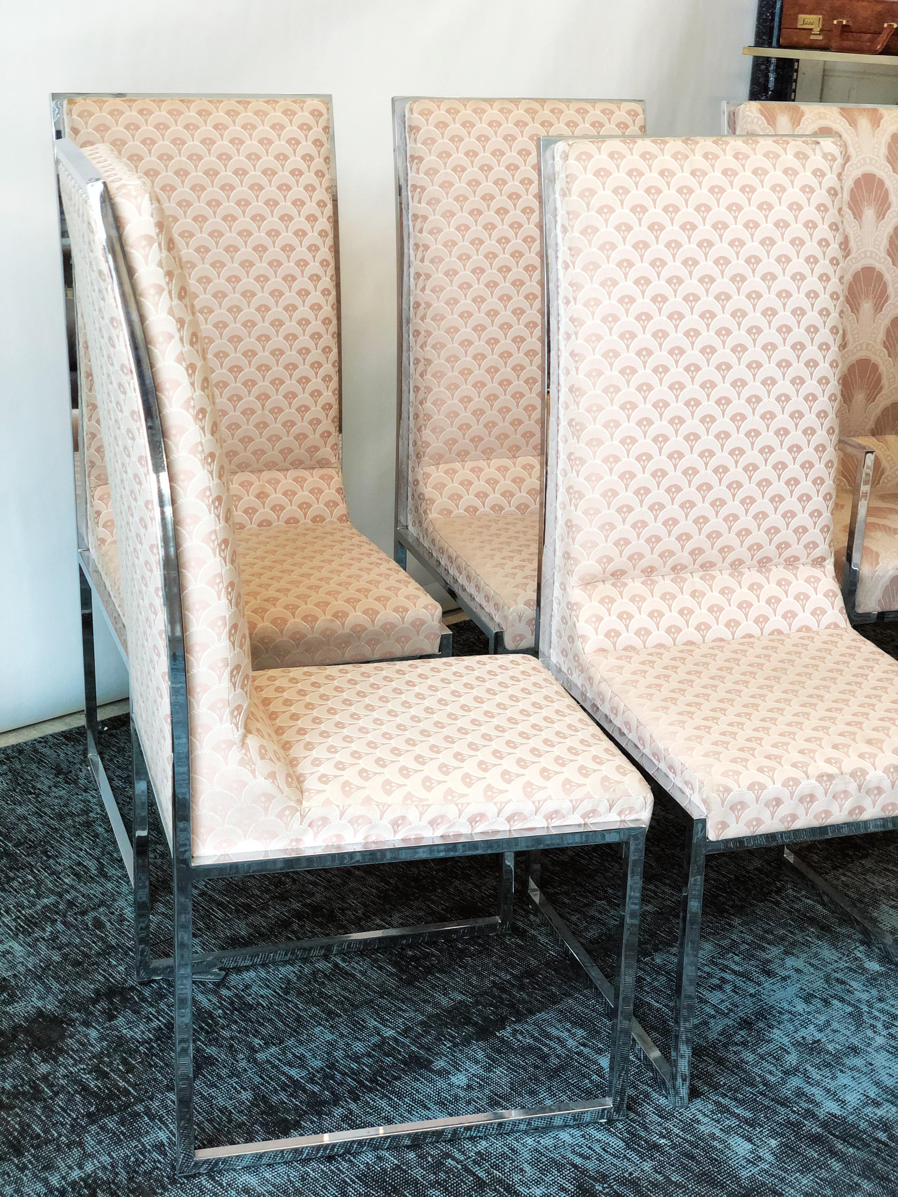 Vintage Set of Six Chrome Dining Chairs Attributed to Milo Baughman, circa 1970s In Good Condition In San Antonio, TX