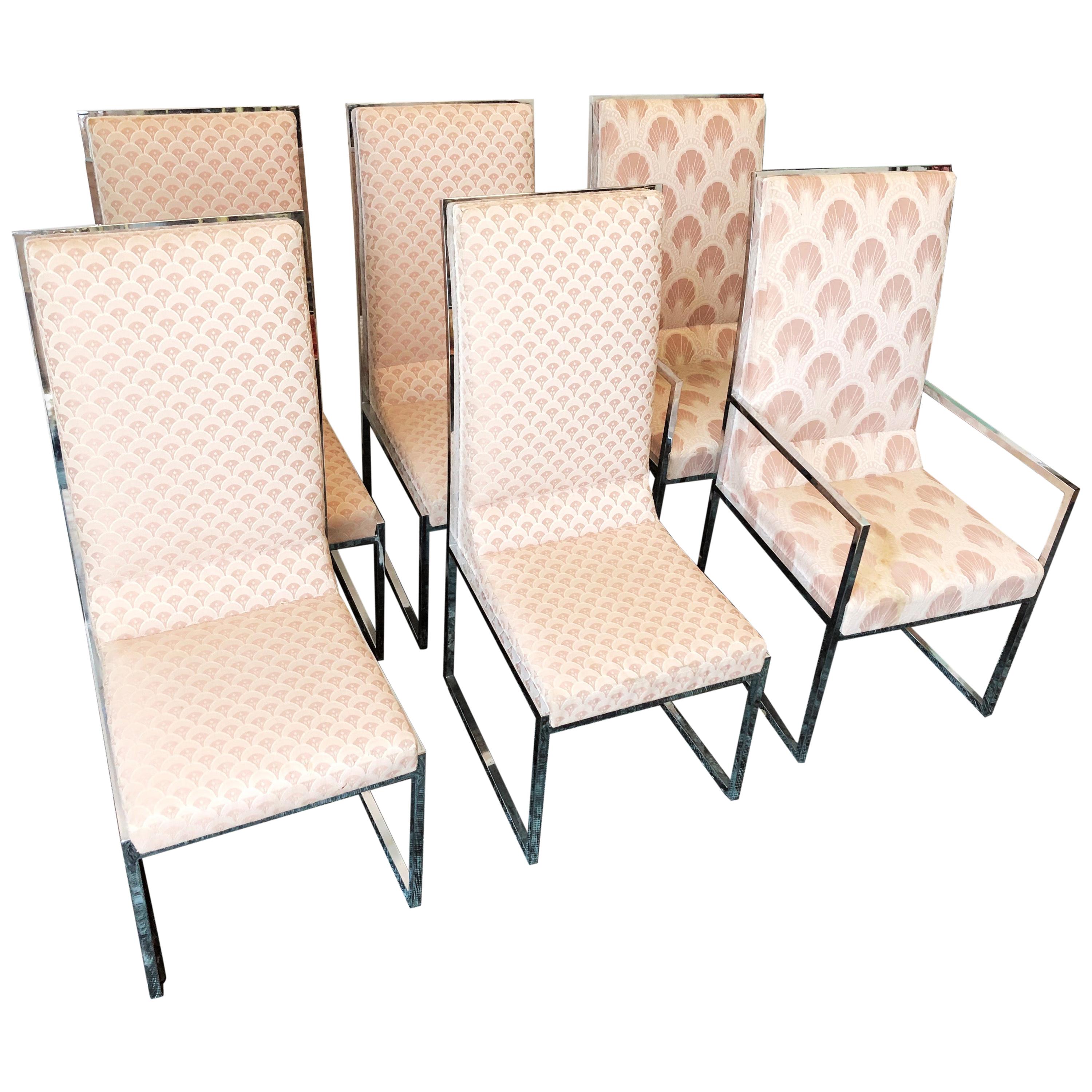 Vintage Set of Six Chrome Dining Chairs Attributed to Milo Baughman, circa 1970s