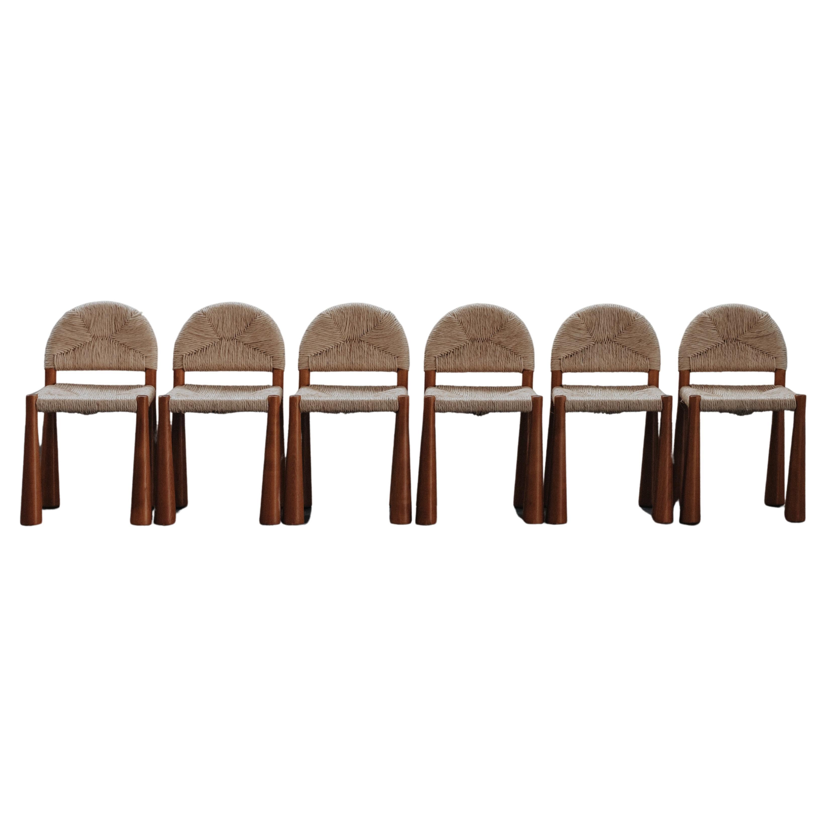 Vintage Set Of Six Dining Chairs by Alessandro Becchi for Giovanetti, Italy 1970 For Sale