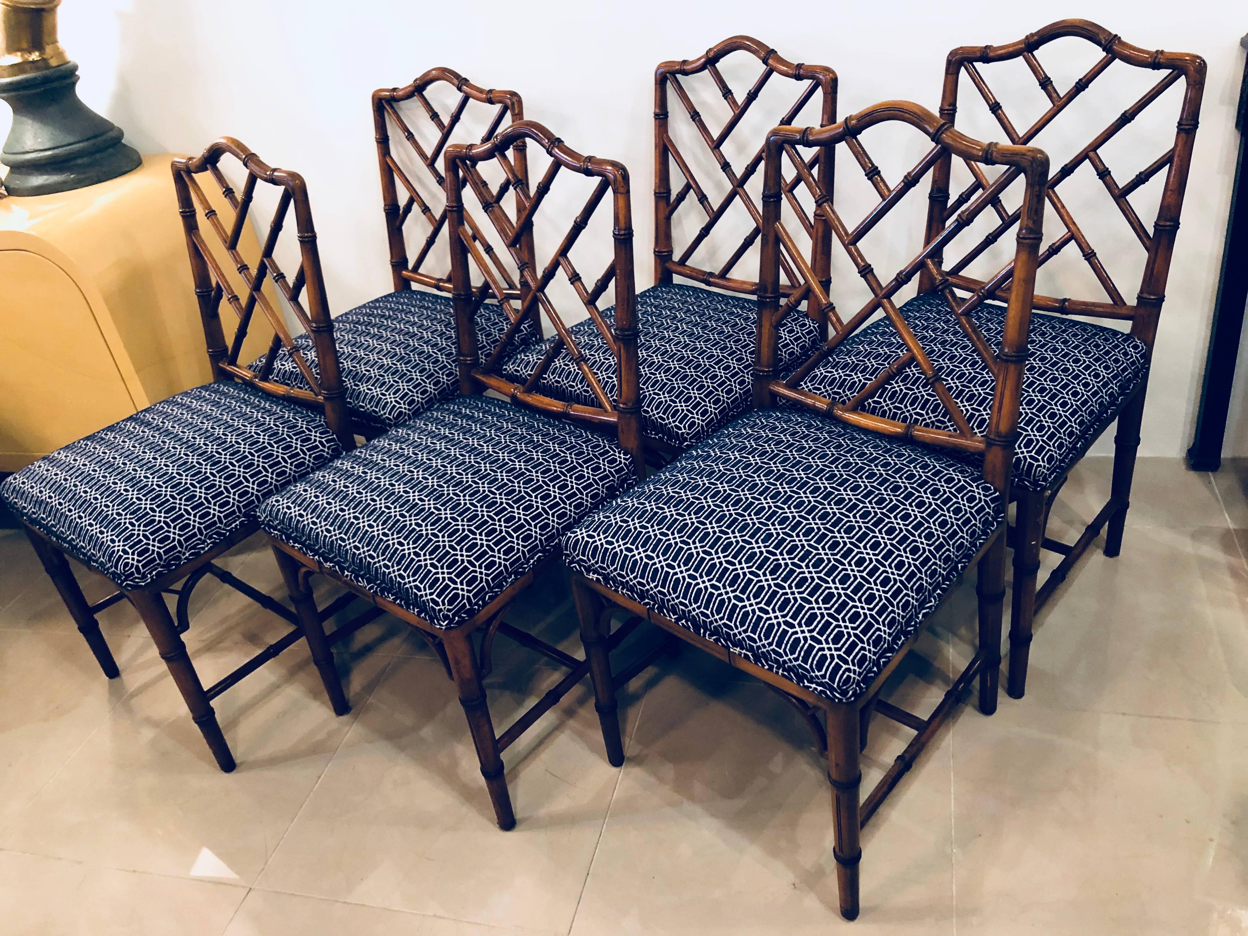Vintage Set of Six Faux Bamboo Chinese Chippendale Dining Chairs by Century 2